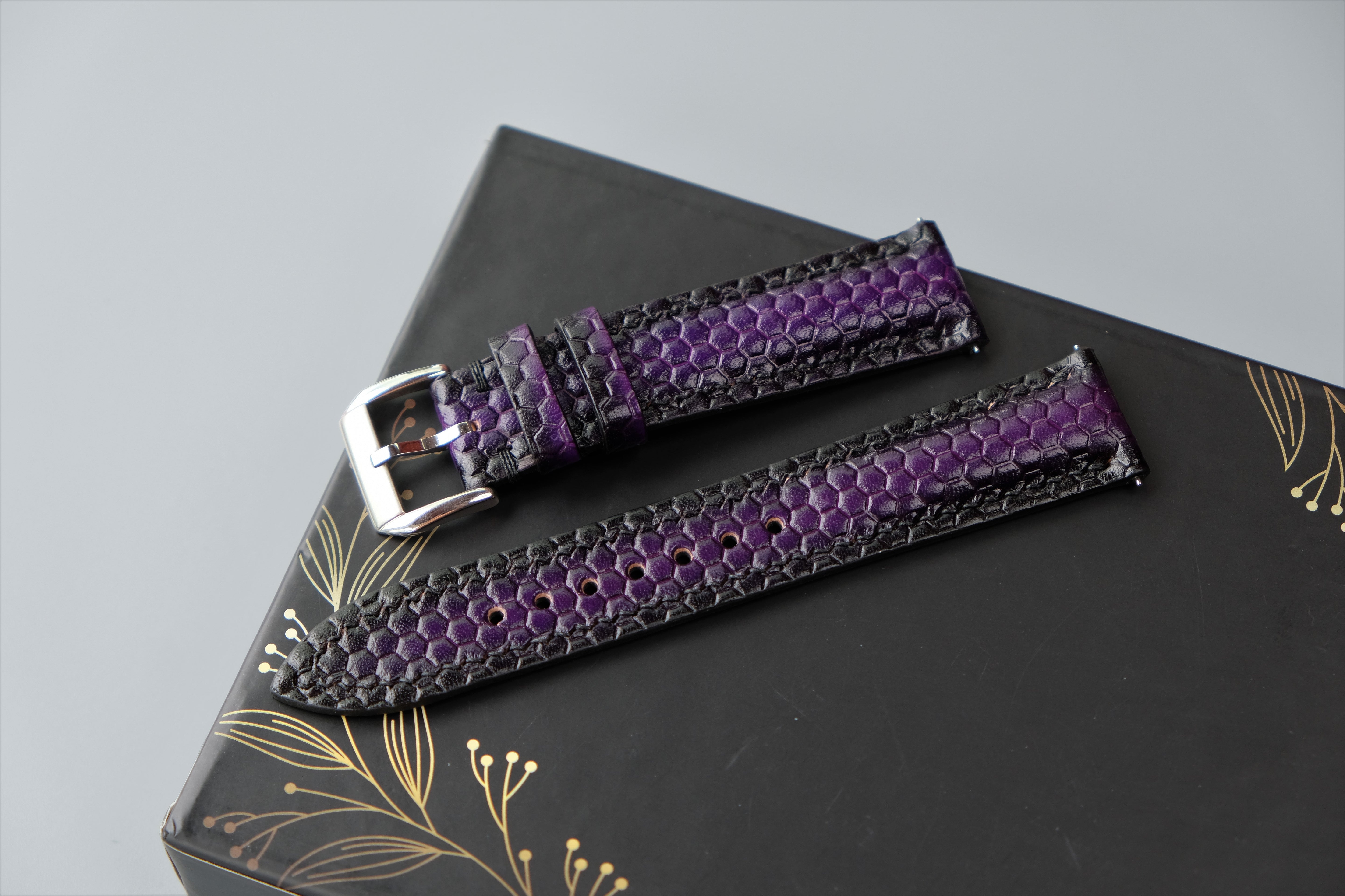 Purple Veg-Tan Leather Watch Strap – Custom Sizes 10mm to 26mm