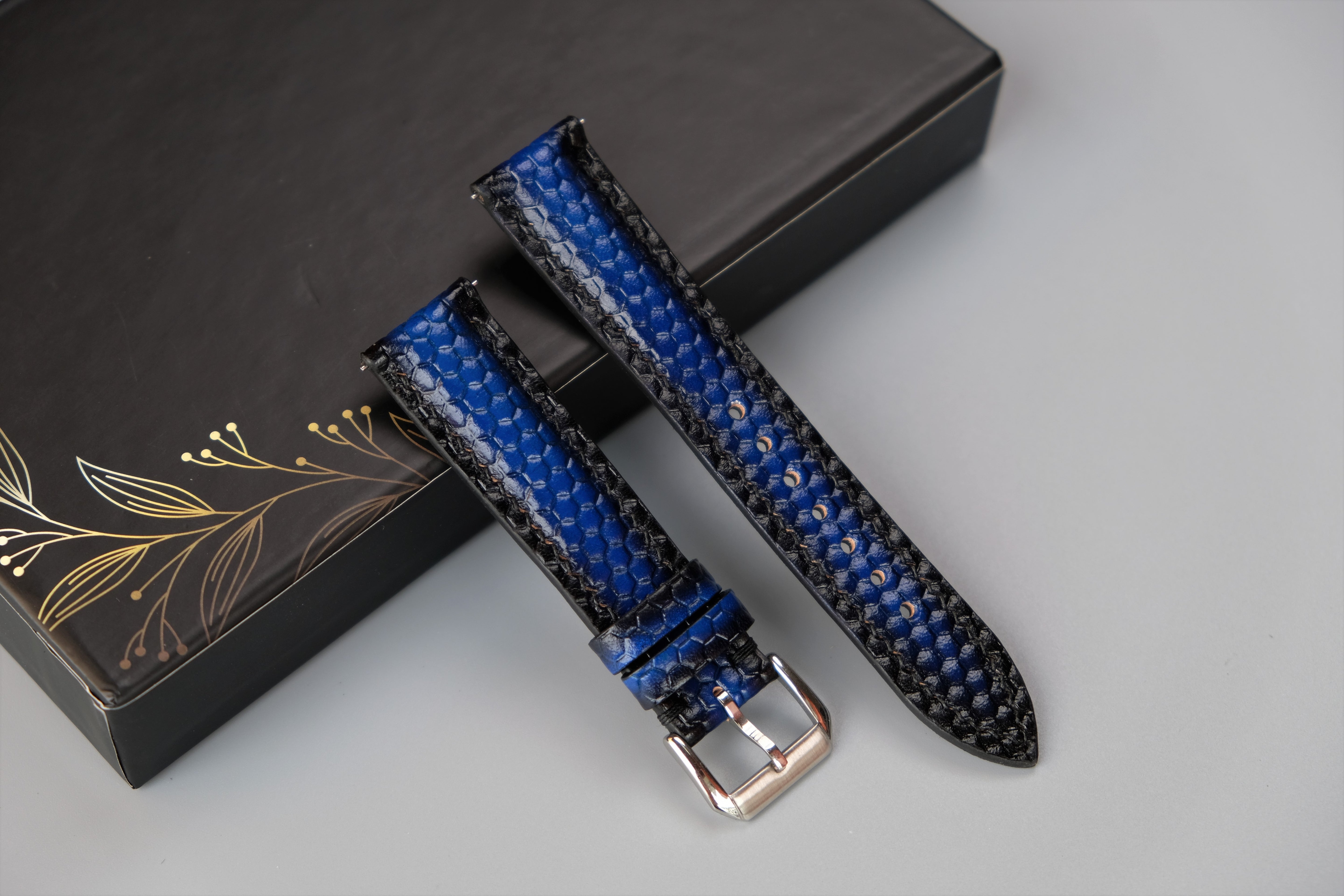 Blue Veg-Tan Leather Watch Strap – Custom Sizes 10mm to 26mm