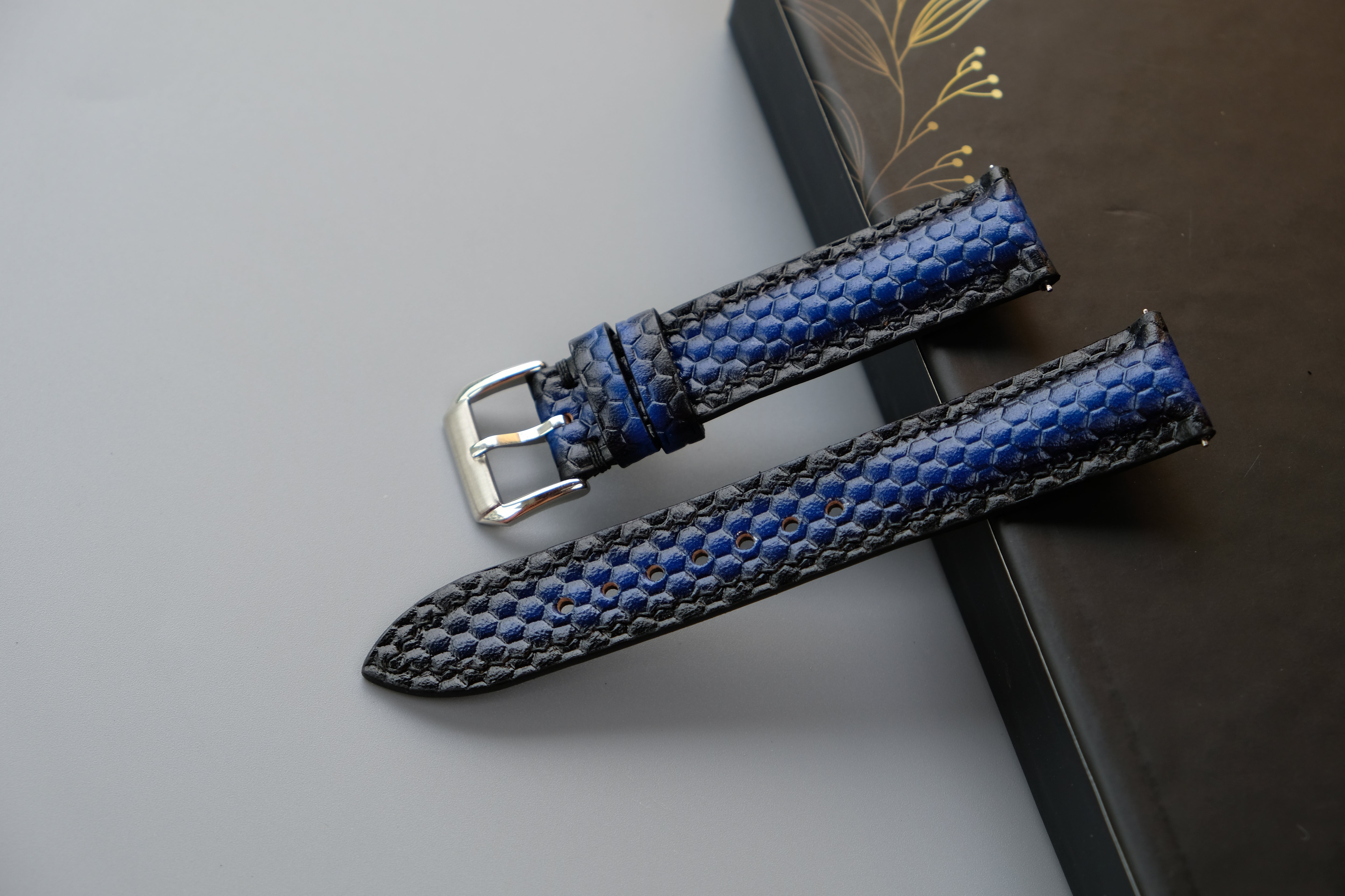 Blue Veg-Tan Leather Watch Strap – Custom Sizes 10mm to 26mm