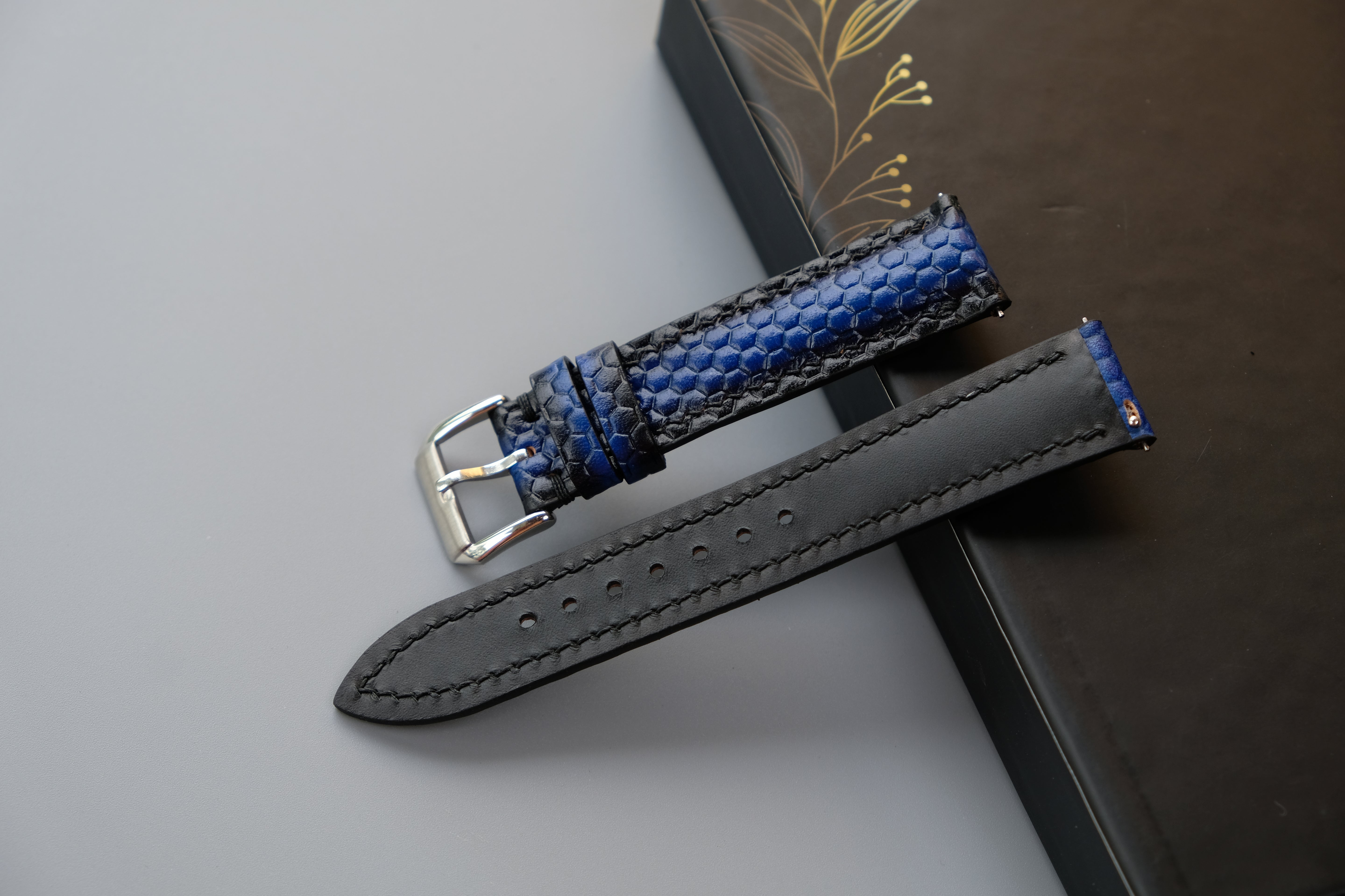 Blue Veg-Tan Leather Watch Strap – Custom Sizes 10mm to 26mm