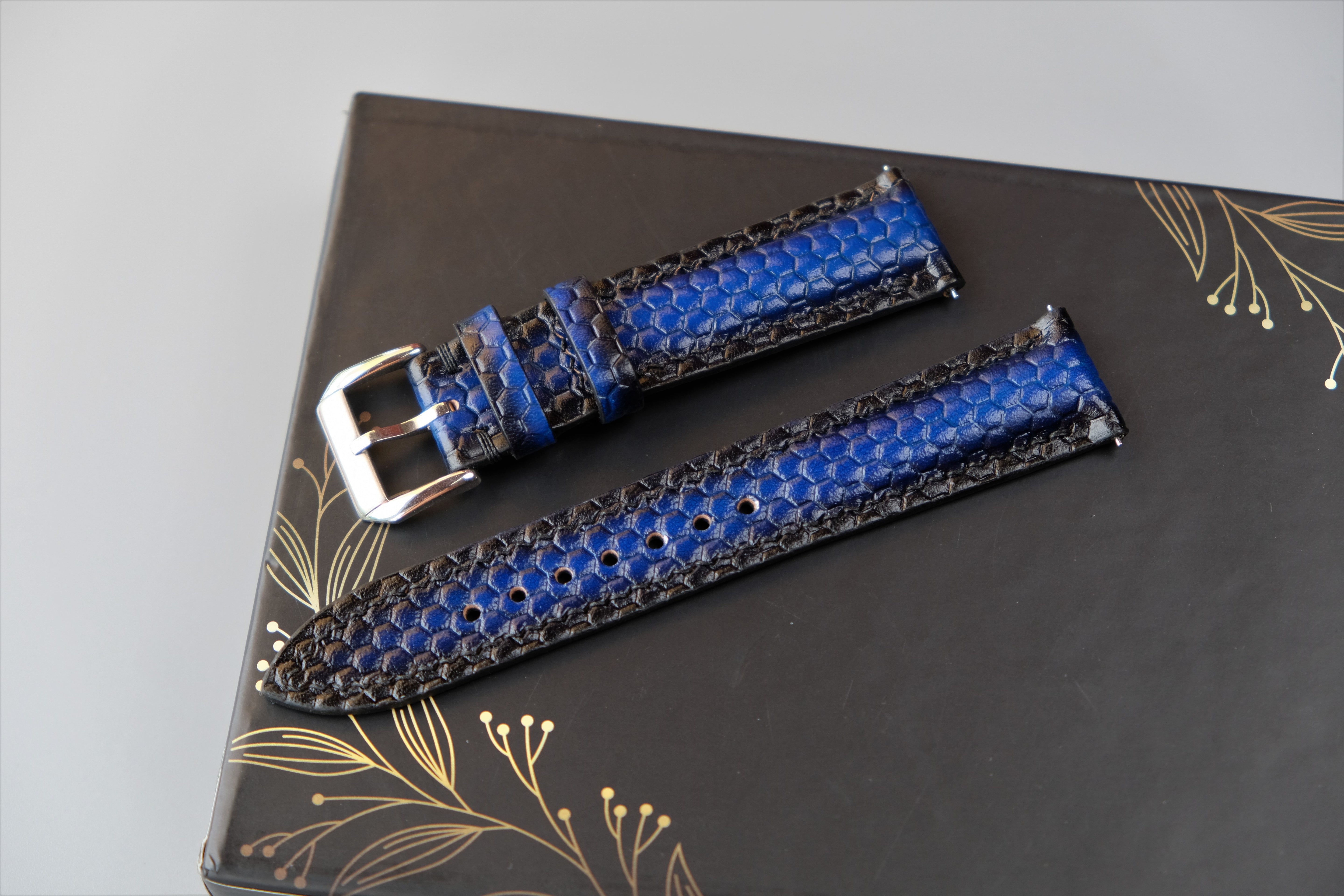 Blue Veg-Tan Leather Watch Strap – Custom Sizes 10mm to 26mm
