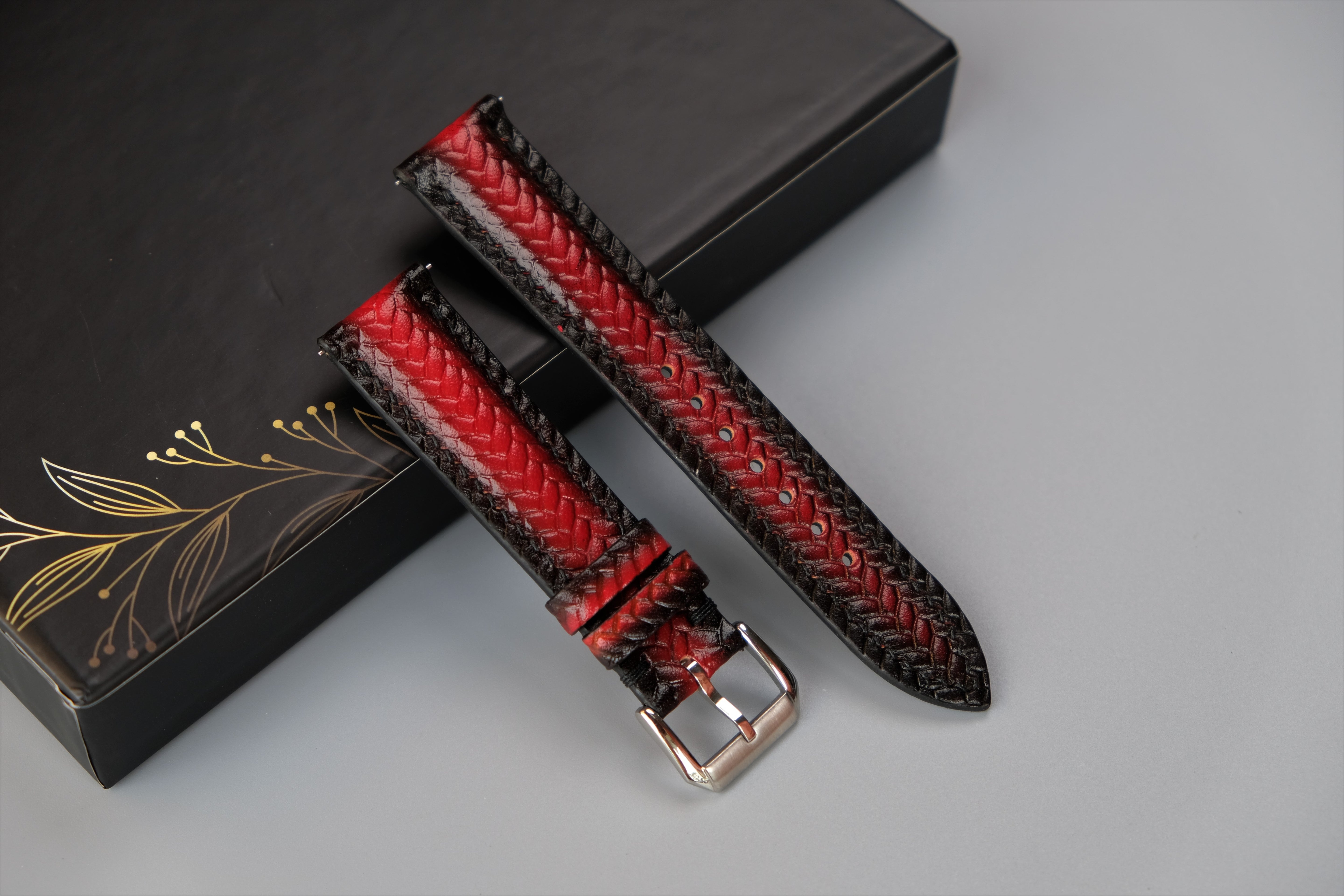 RED Veg-Tan Leather Watch Strap – Custom Sizes 10mm to 26mm