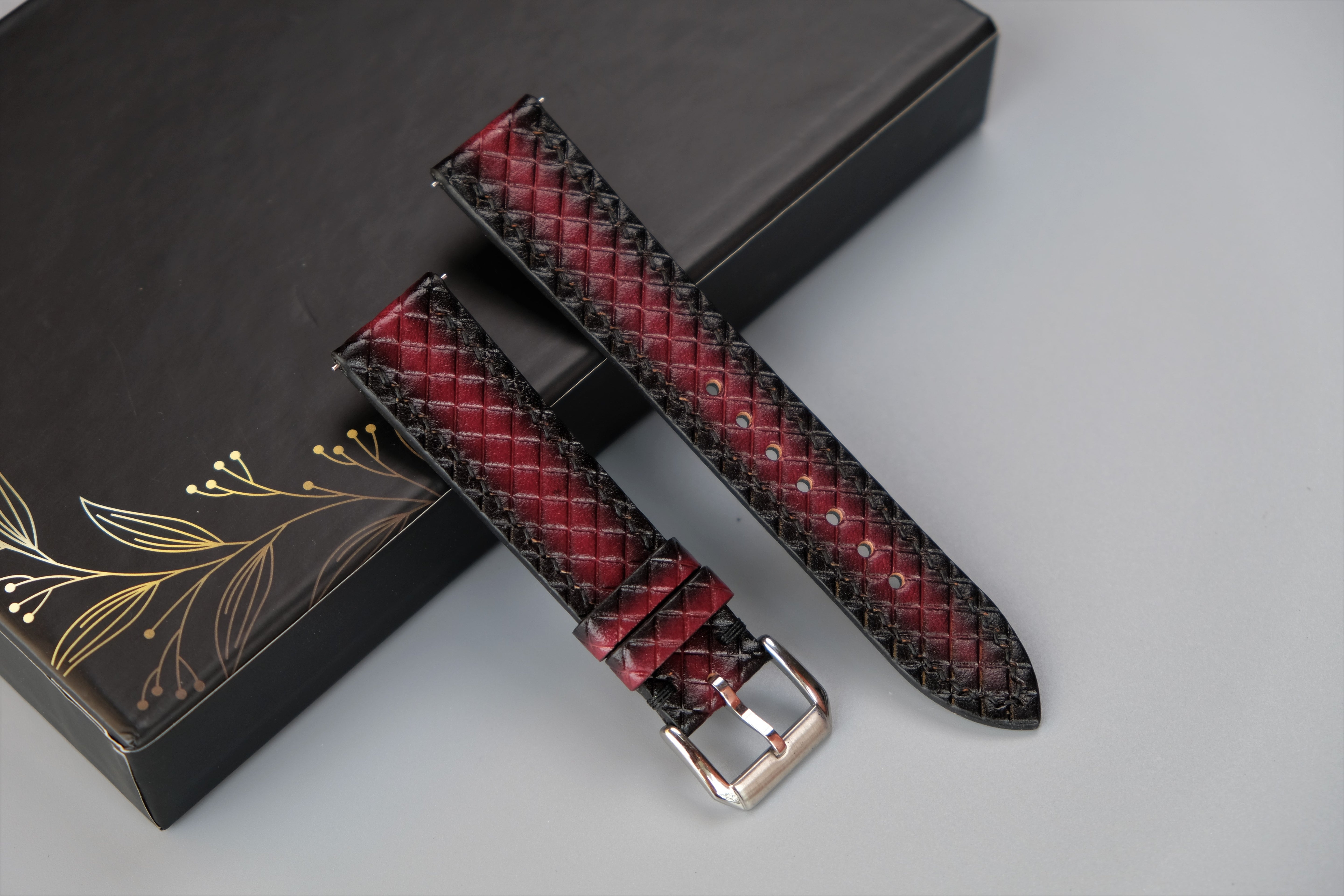 Burgundy Veg-Tan Leather Watch Strap – Custom Sizes 10mm to 26mm