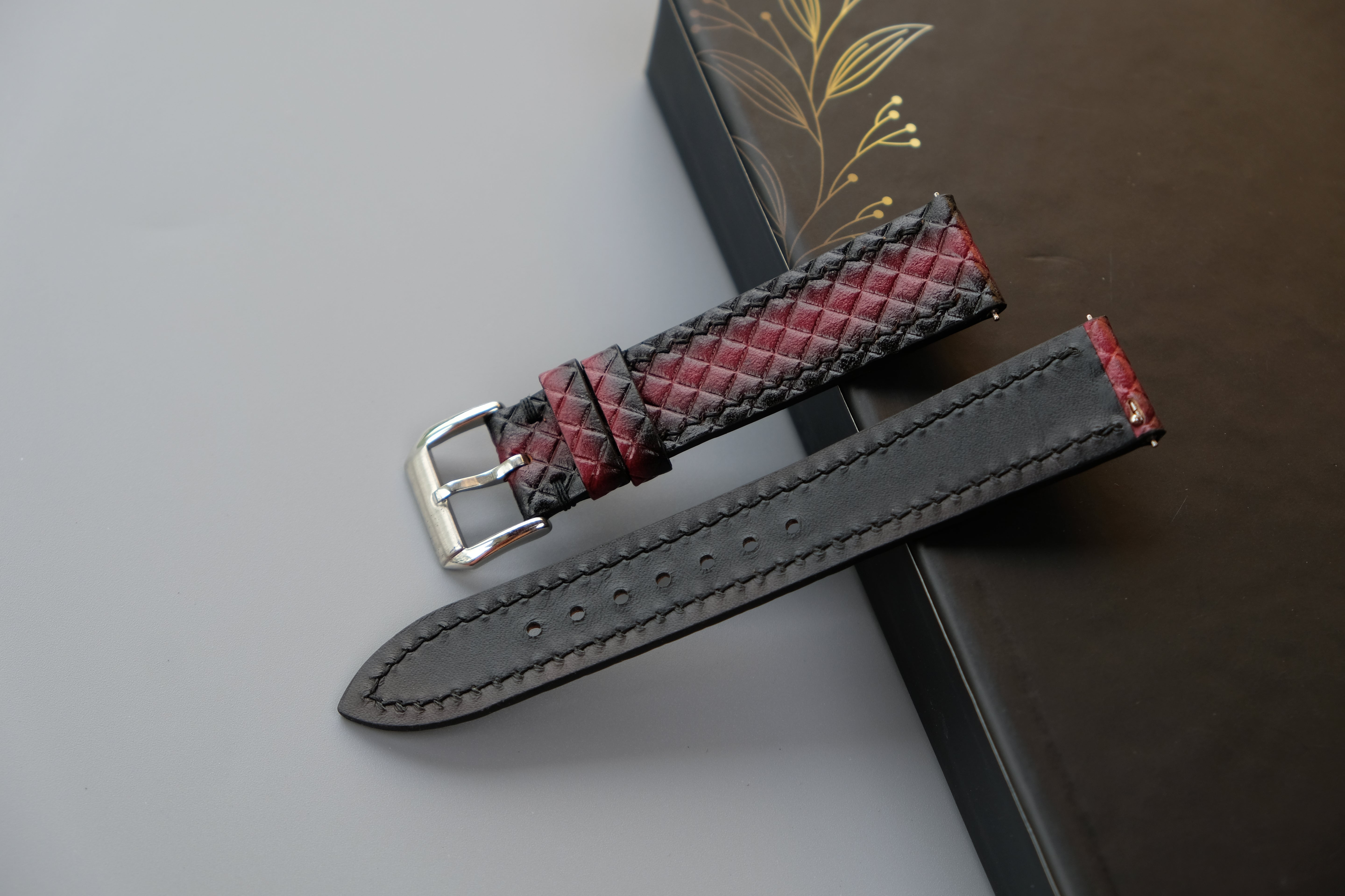 Burgundy Veg-Tan Leather Watch Strap – Custom Sizes 10mm to 26mm