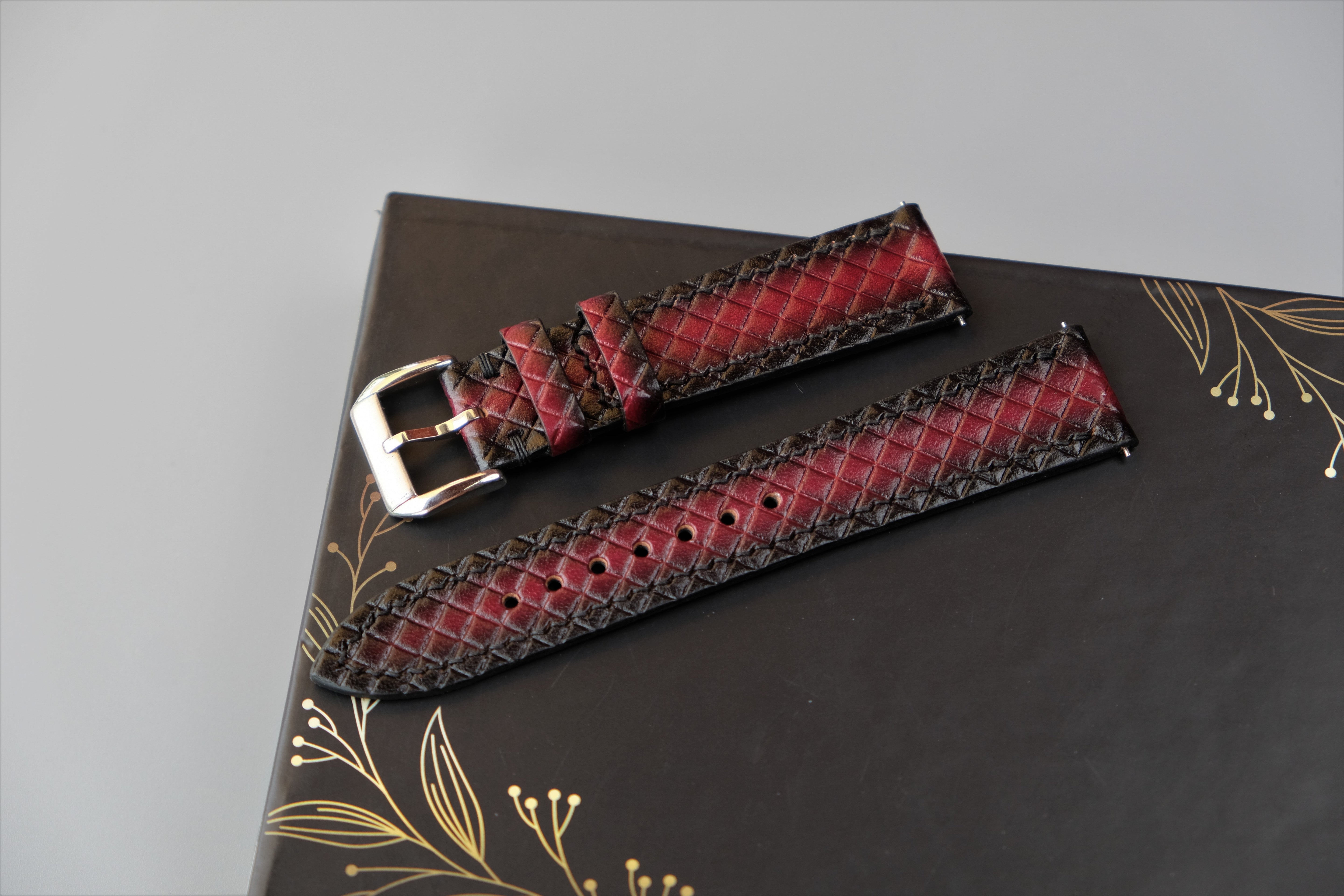 Burgundy Veg-Tan Leather Watch Strap – Custom Sizes 10mm to 26mm