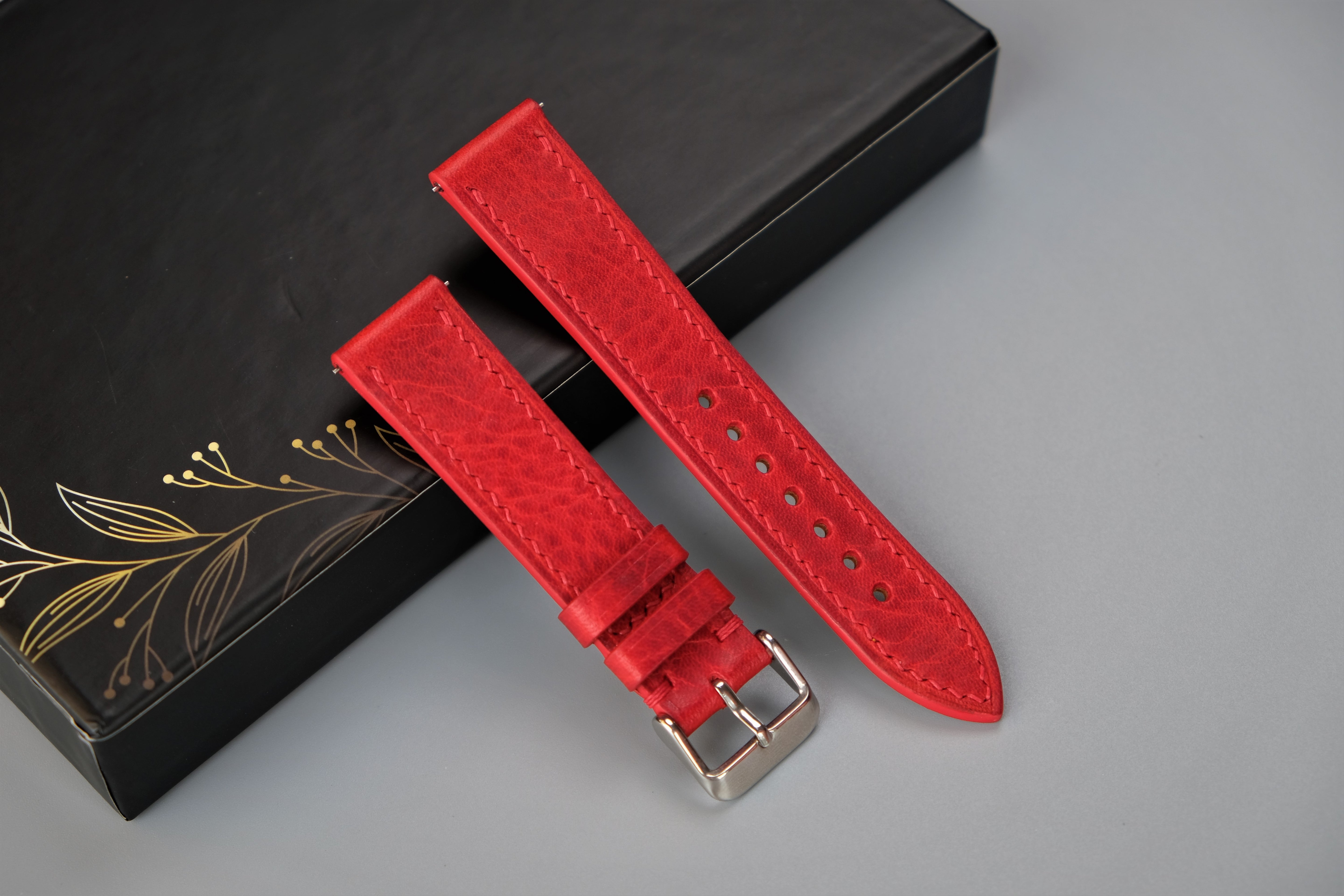 Red Badalassi Waxy Leather Watch Strap – Custom Sizes 10mm to 26mm