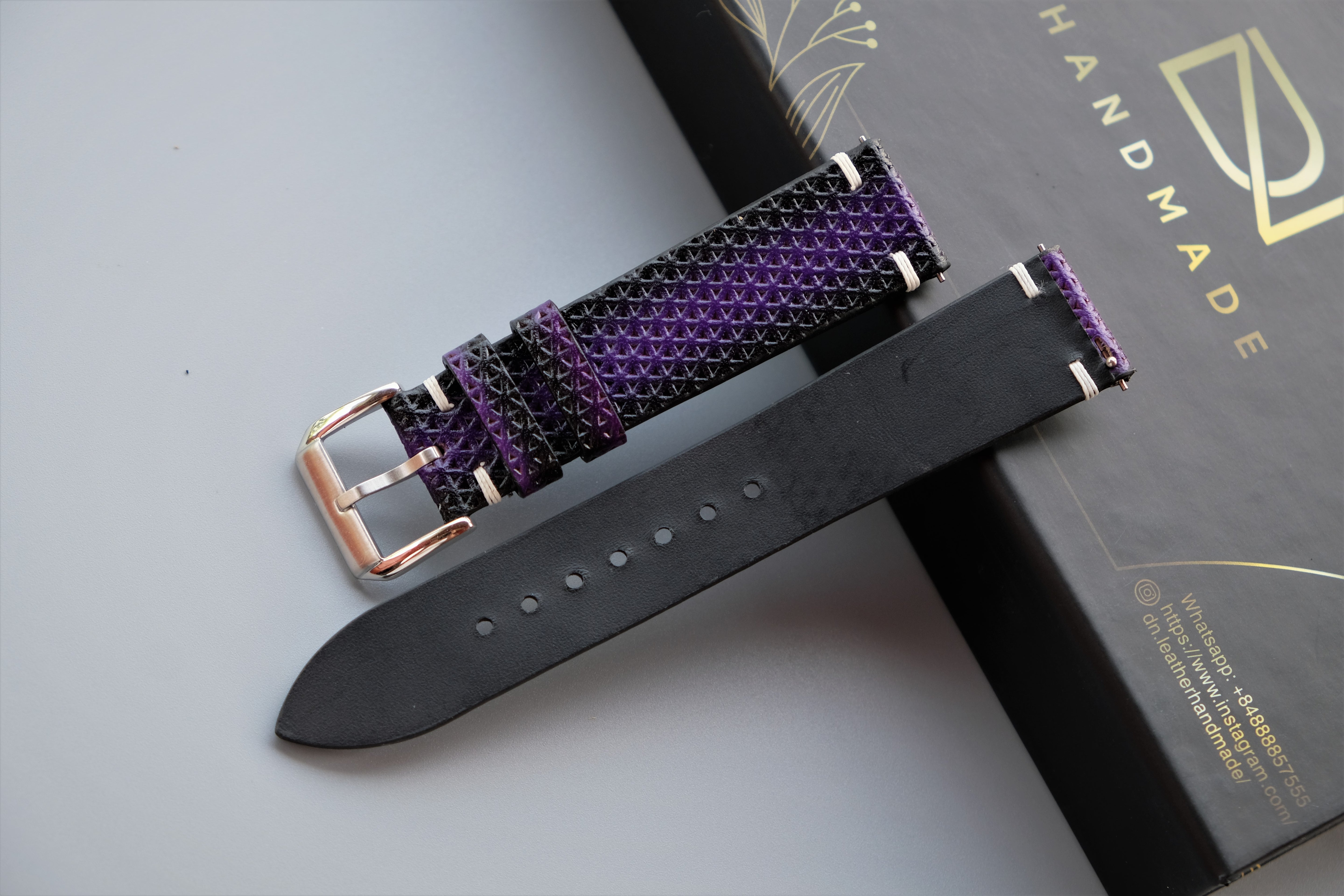 Purple Veg-tan Leather Watch Strap