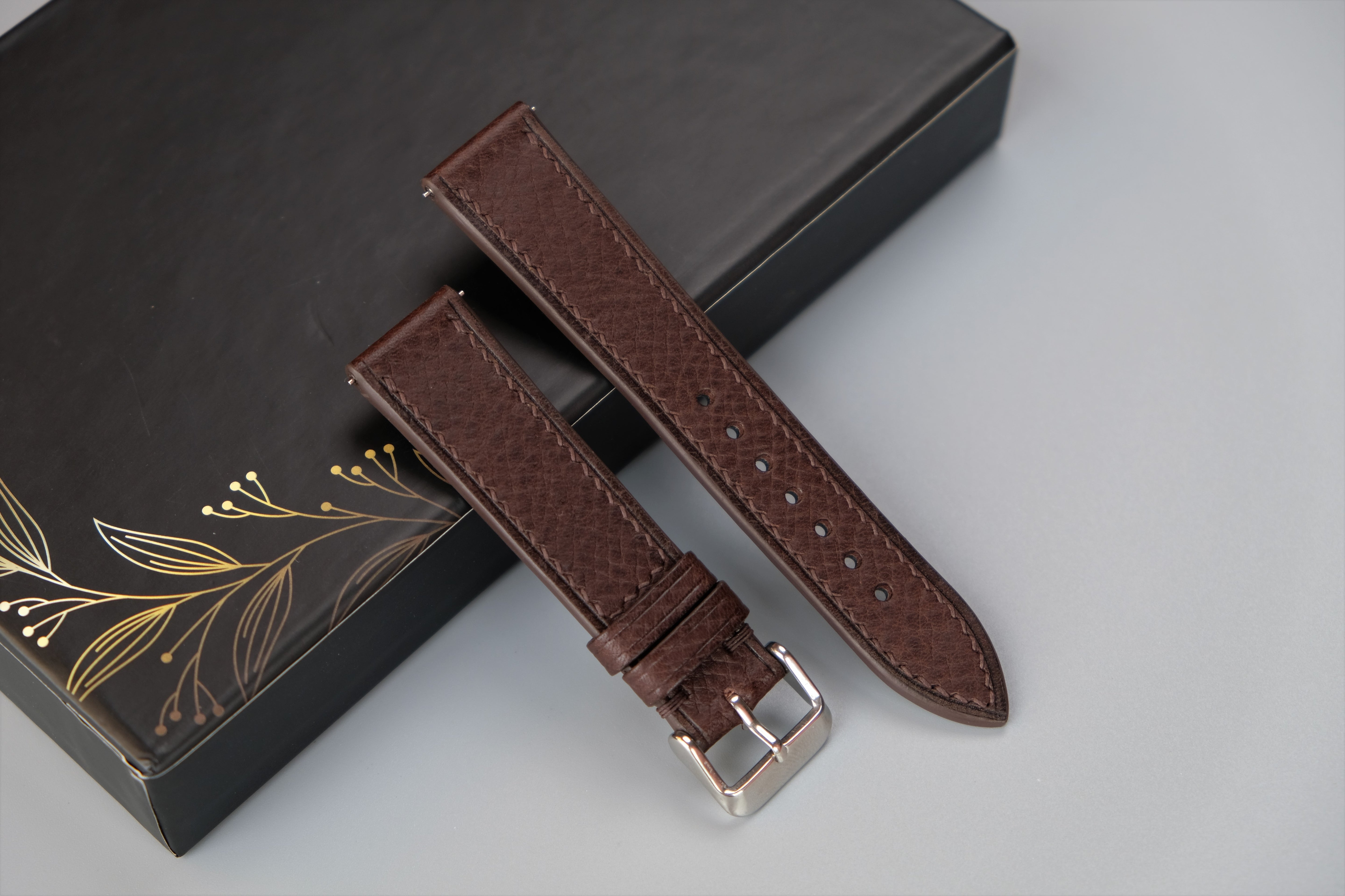 Chocolate Italian Leather Watch Strap – Badalassi PIN – Custom Sizes 10mm to 26mm