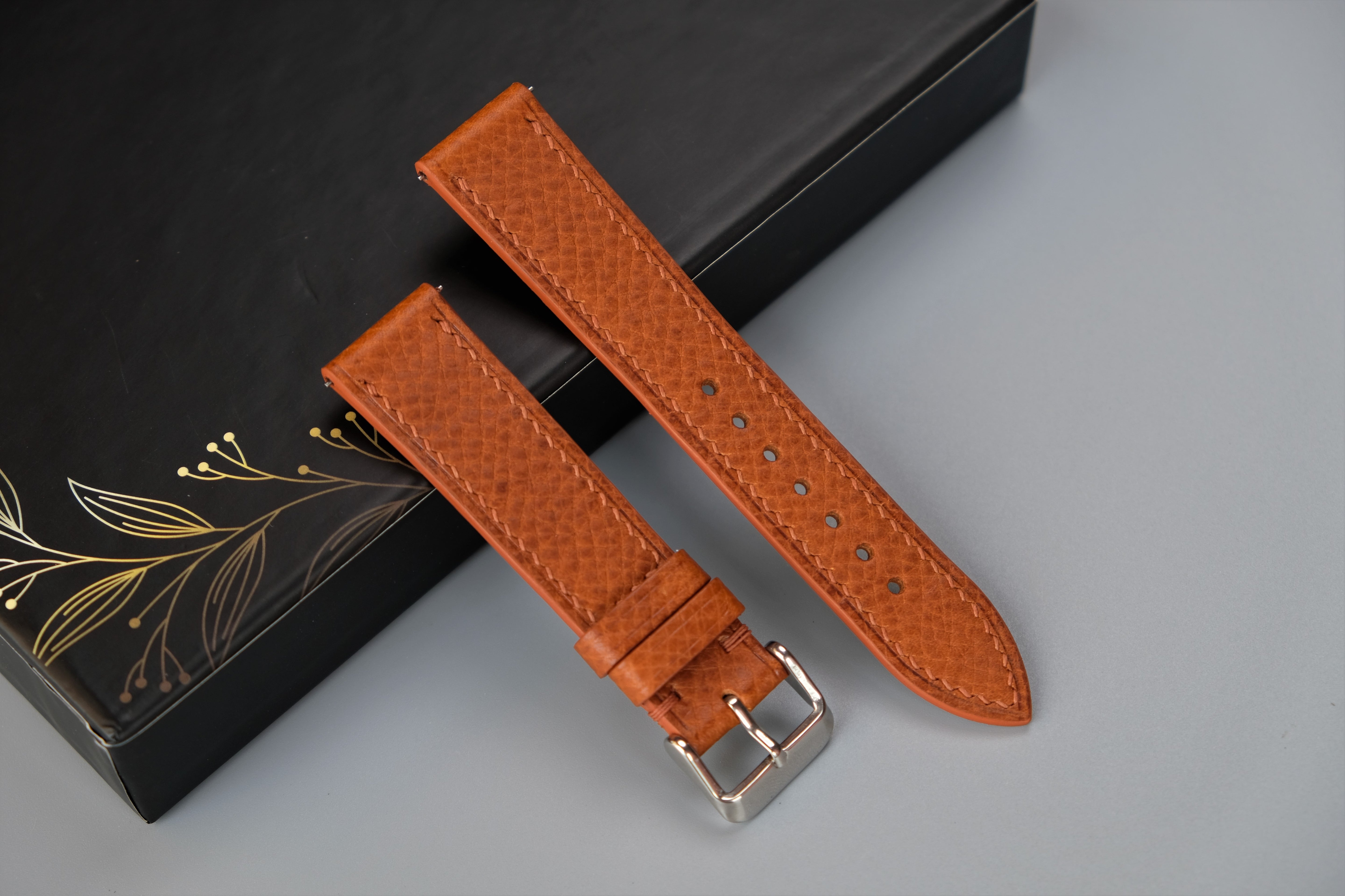 Light Brown Italian Leather Watch Strap – Badalassi PIN – Custom Sizes 10mm to 26mm