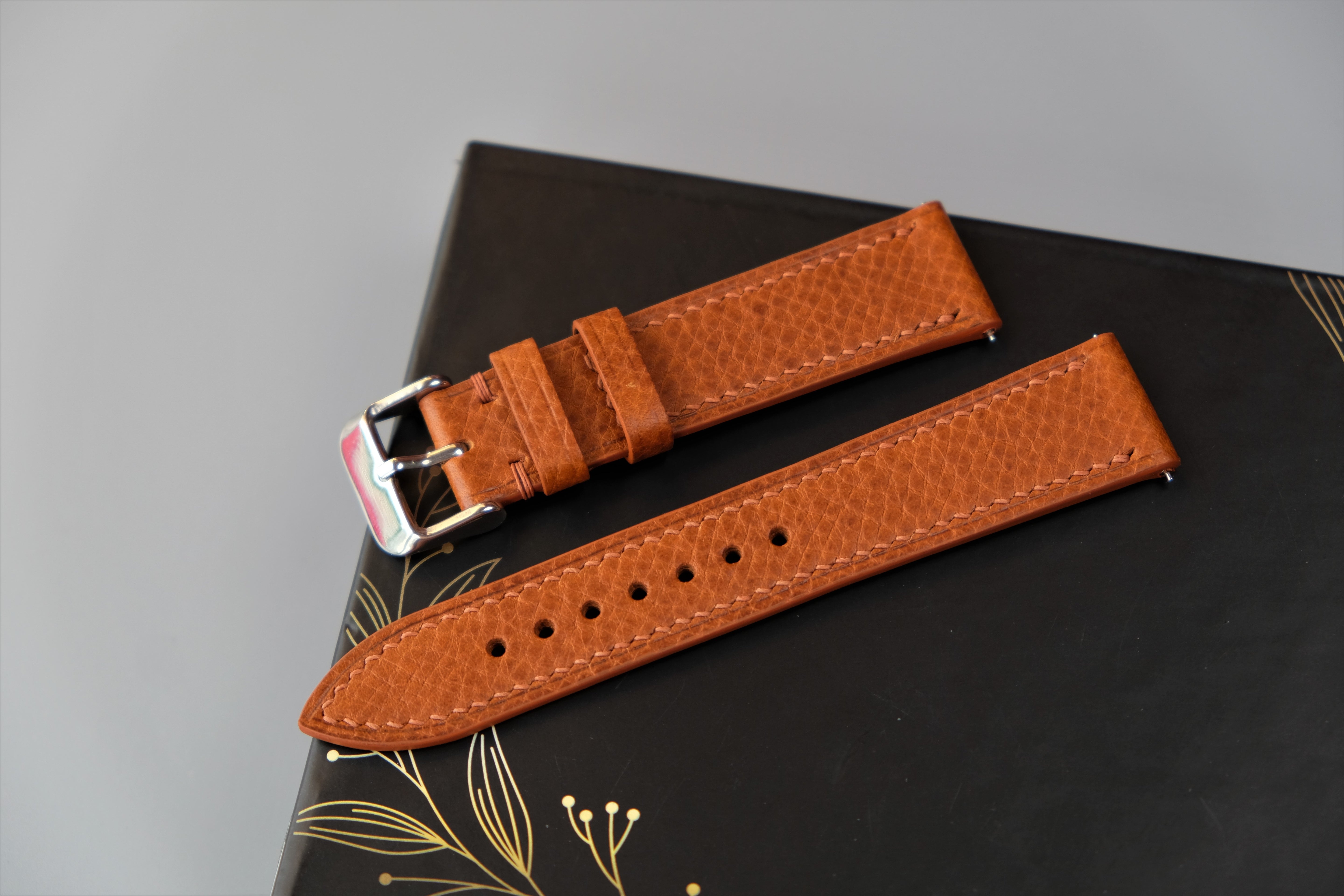 Light Brown Italian Leather Watch Strap – Badalassi PIN – Custom Sizes 10mm to 26mm