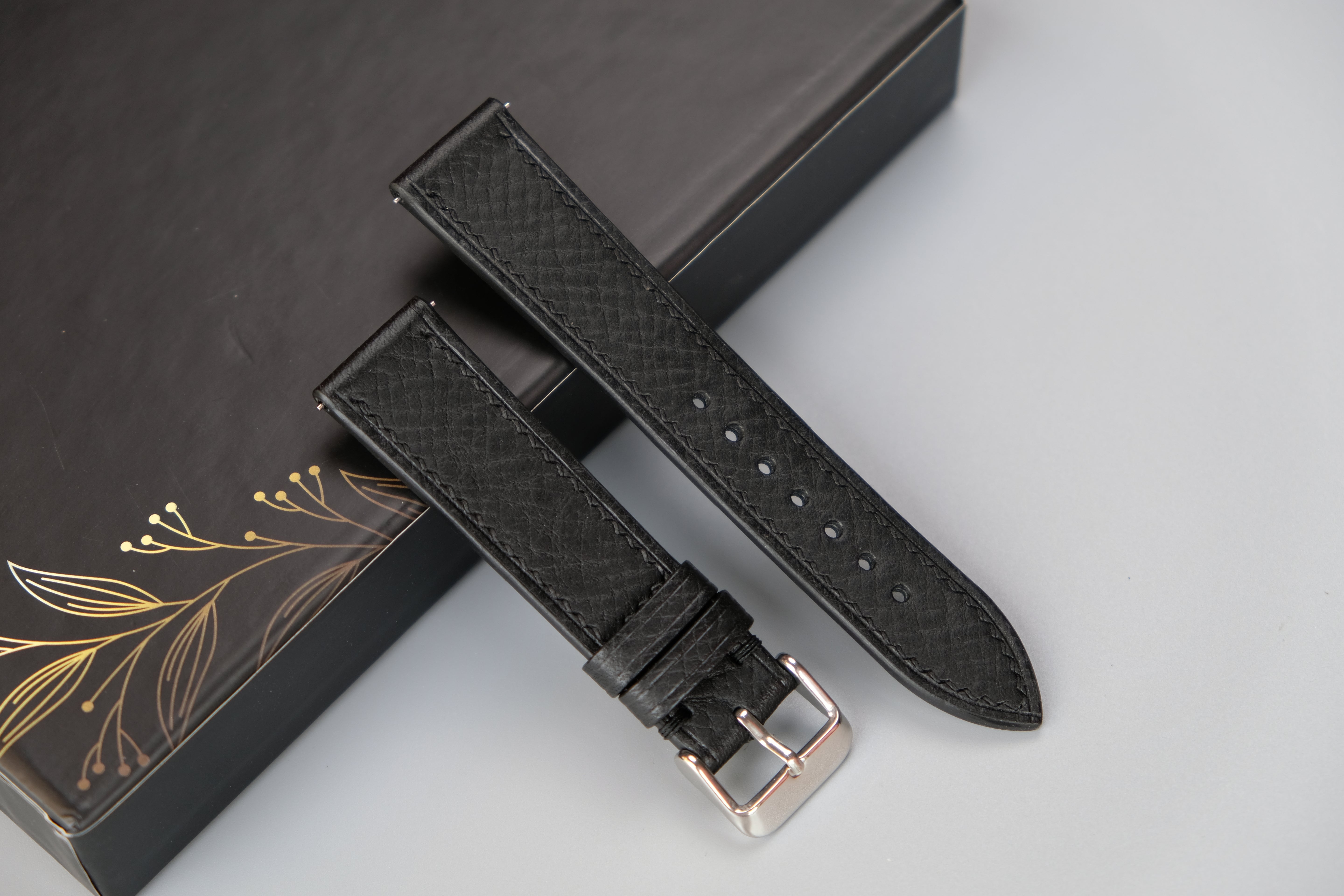 Black Italian Leather Watch Strap – Badalassi PIN – Custom Sizes 10mm to 26mm
