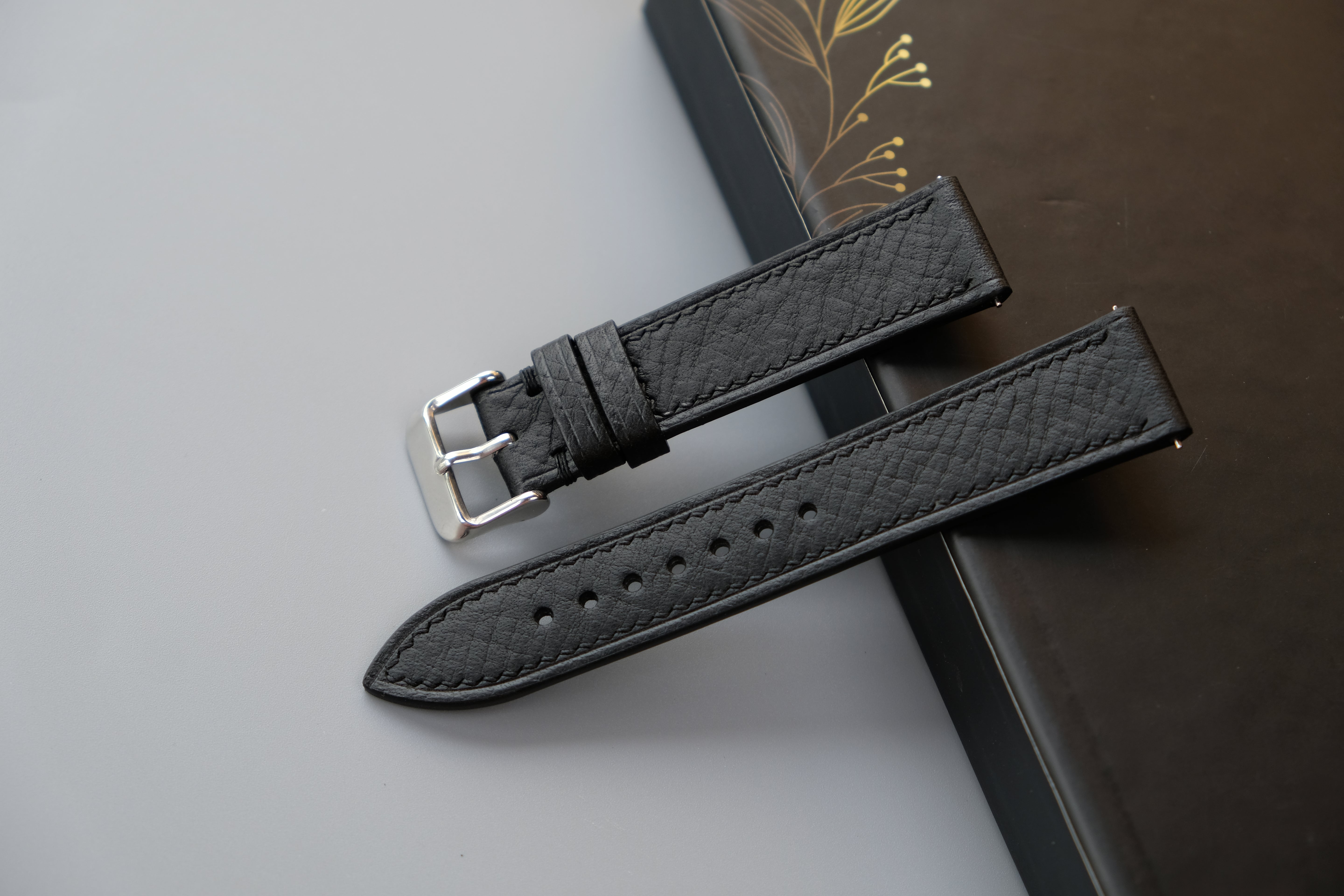 Black Italian Leather Watch Strap – Badalassi PIN – Custom Sizes 10mm to 26mm