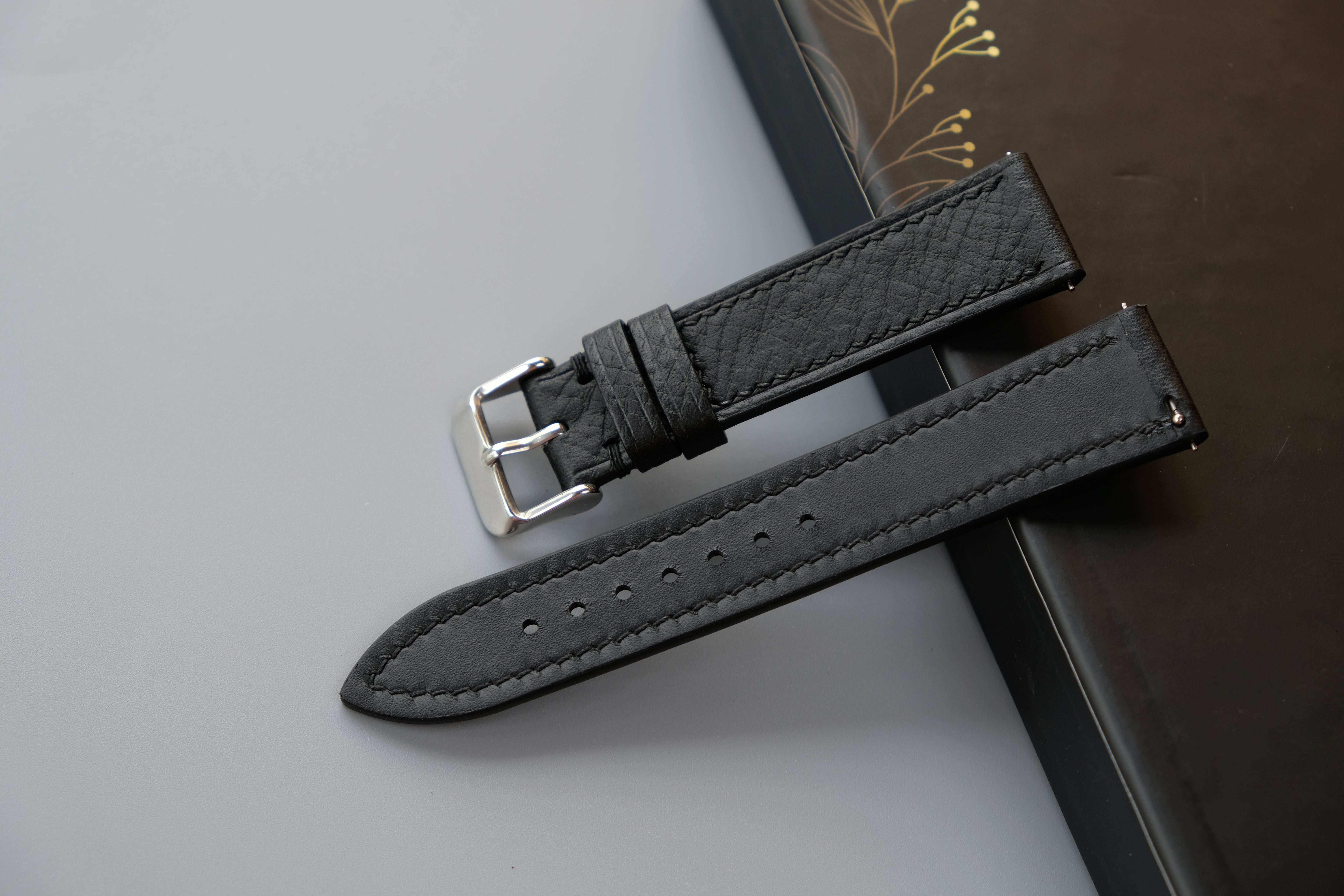 Black Italian Leather Watch Strap – Badalassi PIN – Custom Sizes 10mm to 26mm