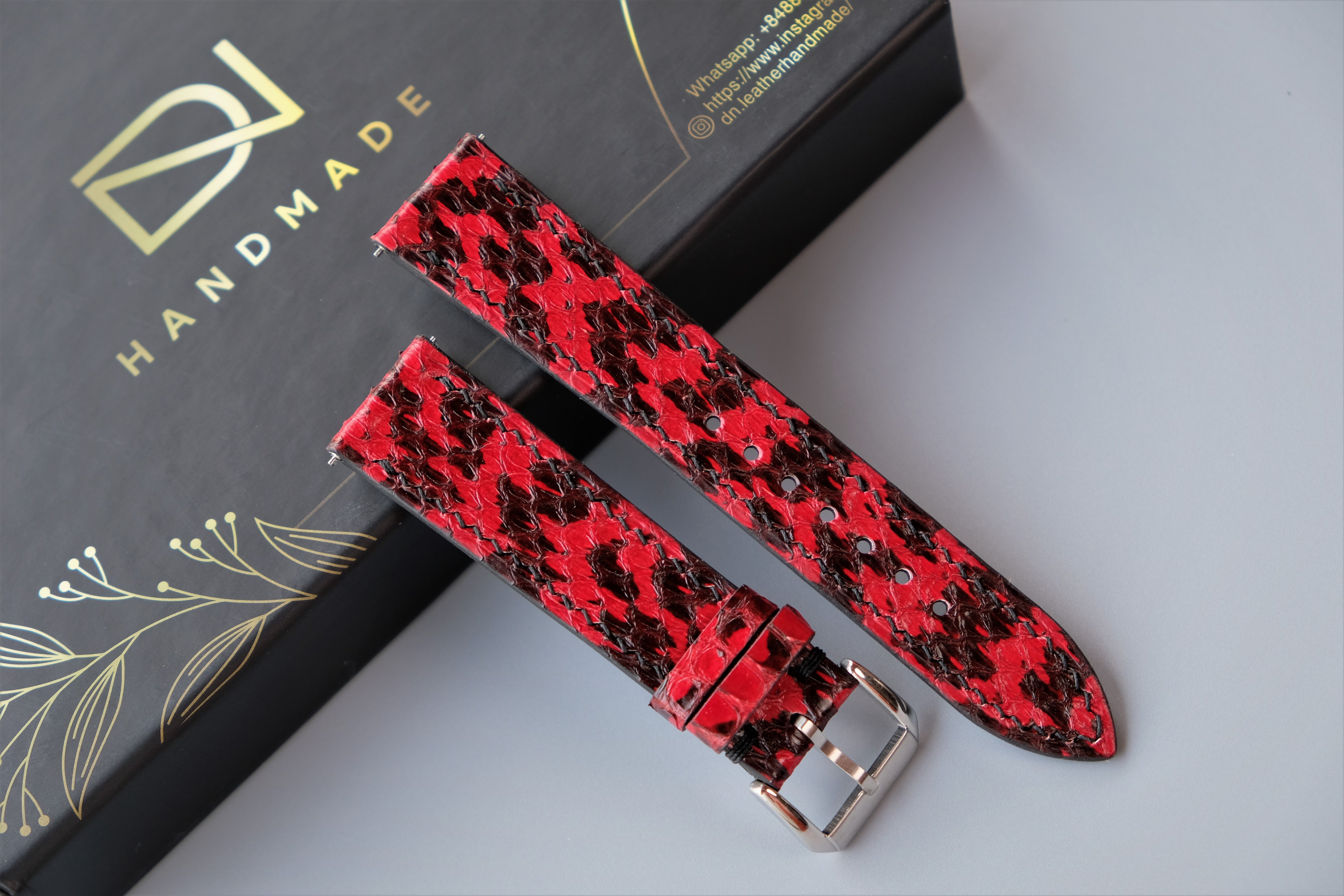 Red Snakeskin Leather Watch Strap