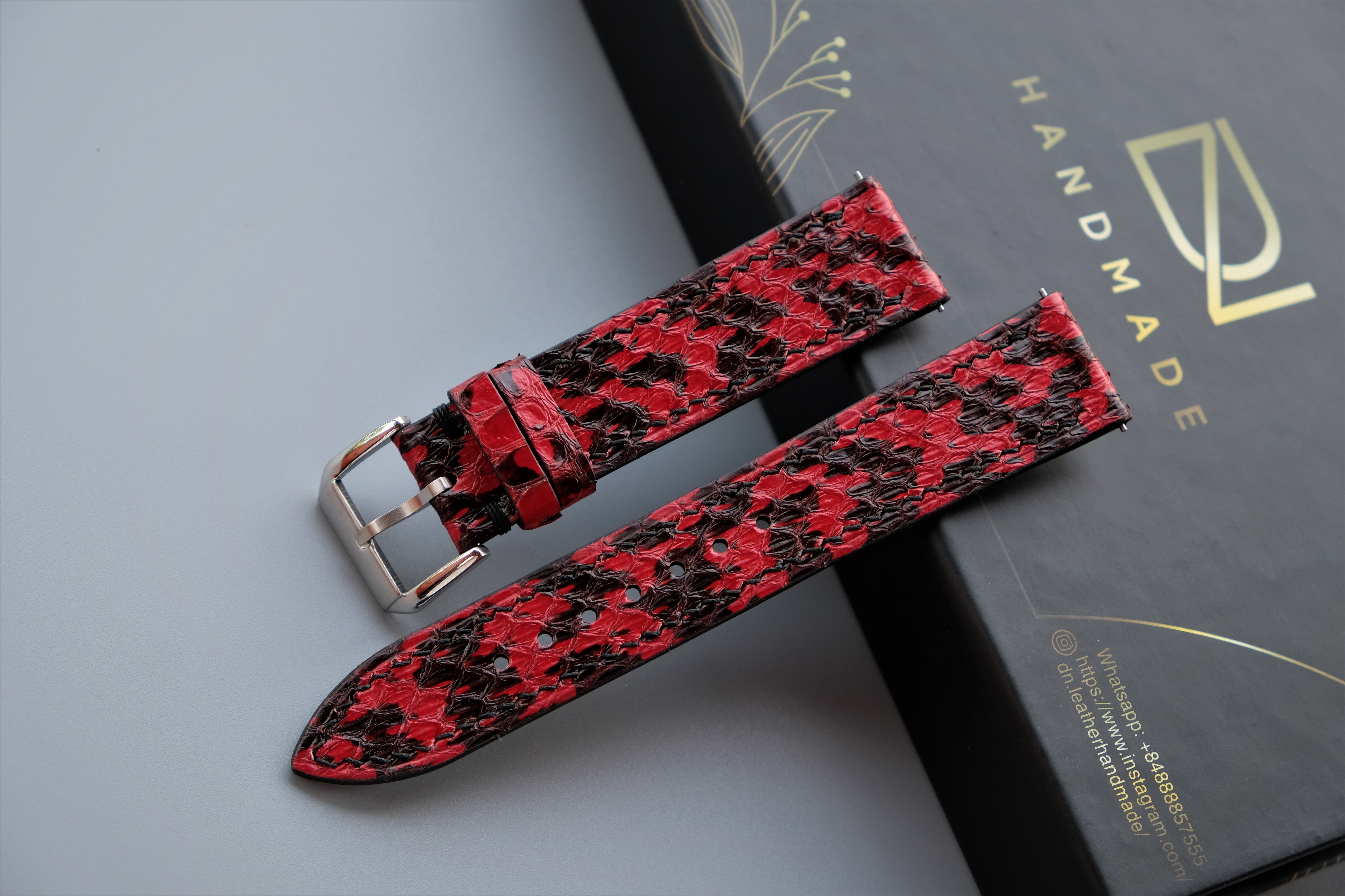 Red Snakeskin Leather Watch Strap