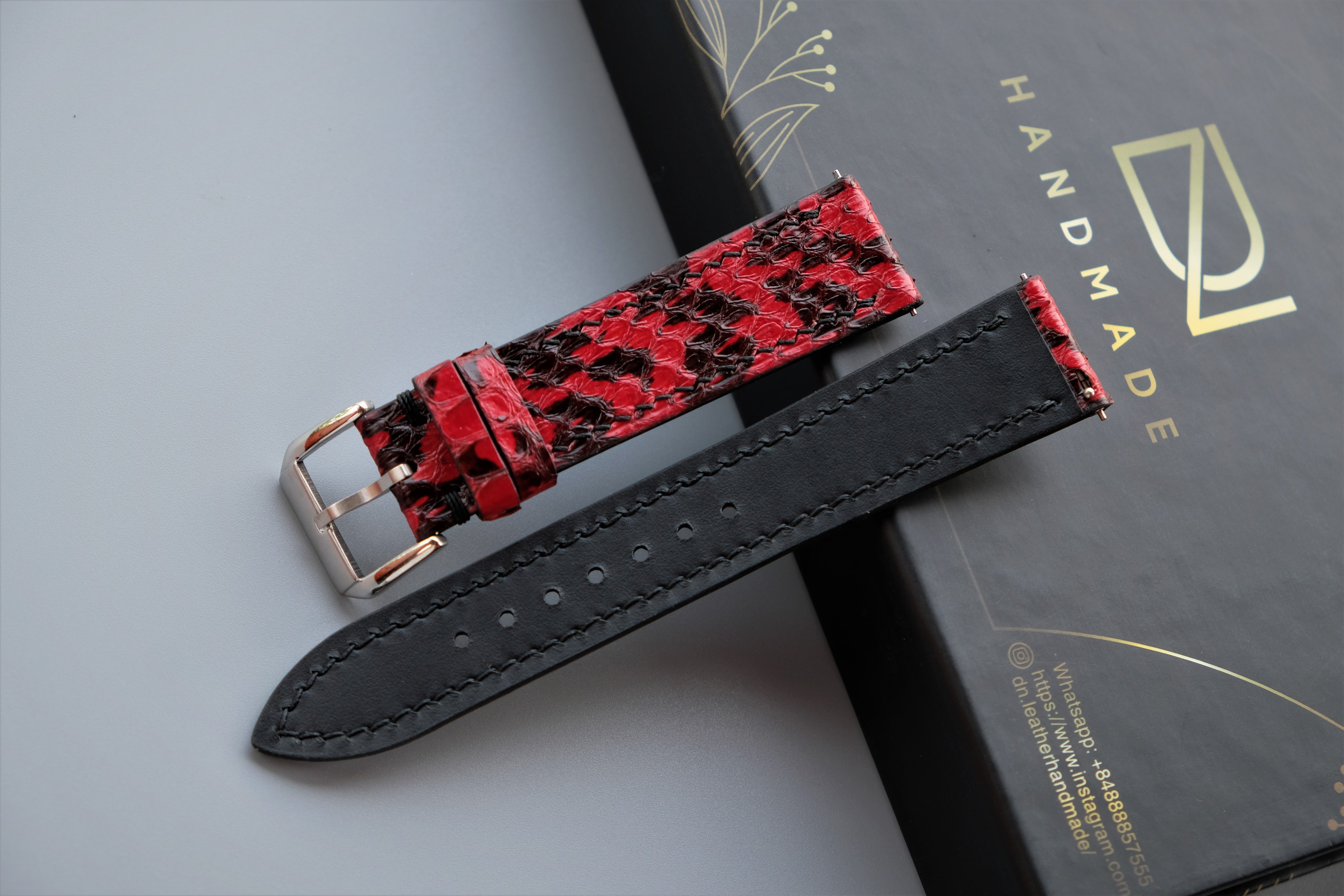 Red Snakeskin Leather Watch Strap
