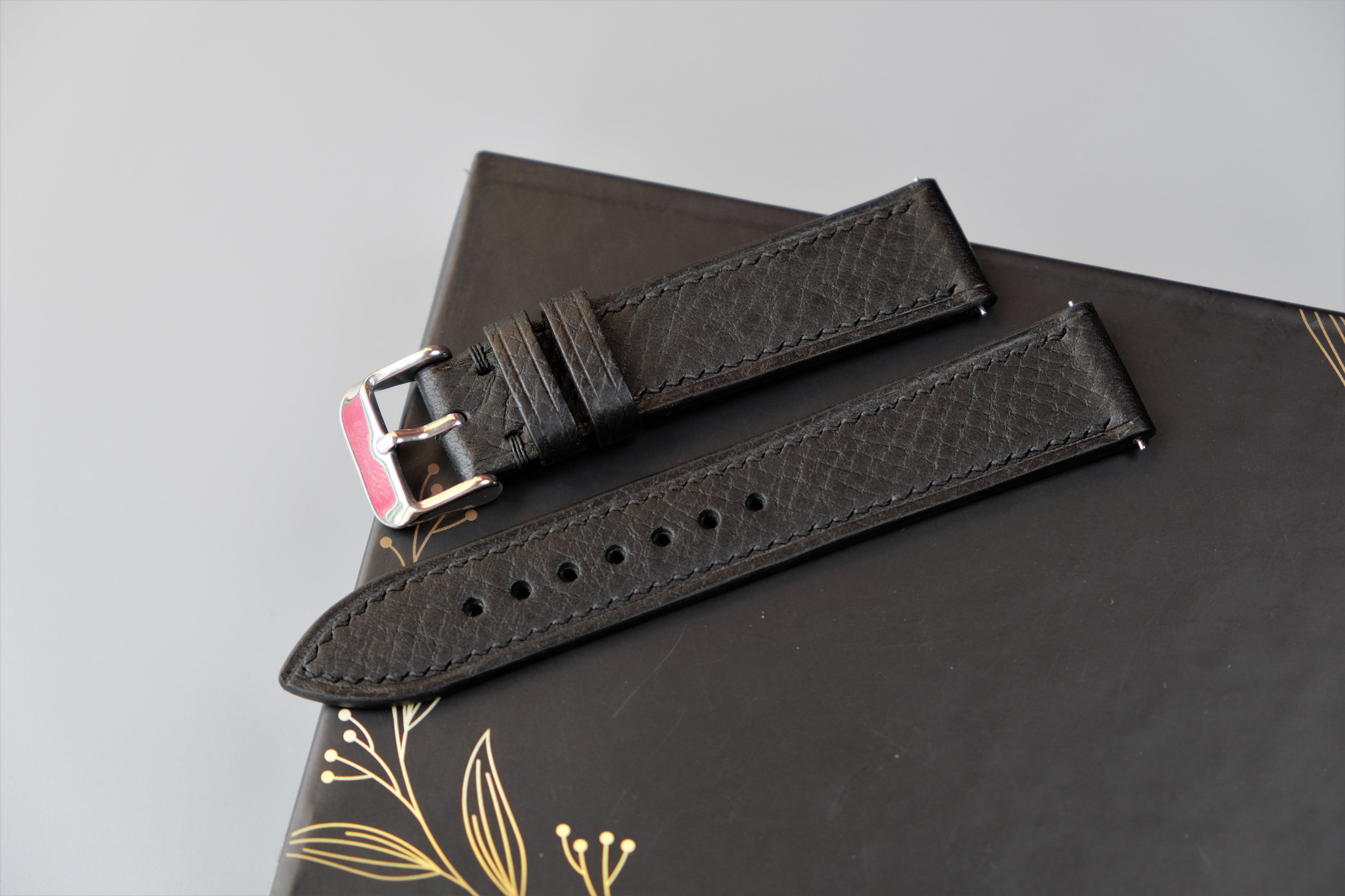 Black Italian Leather Watch Strap – Badalassi PIN – Custom Sizes 10mm to 26mm