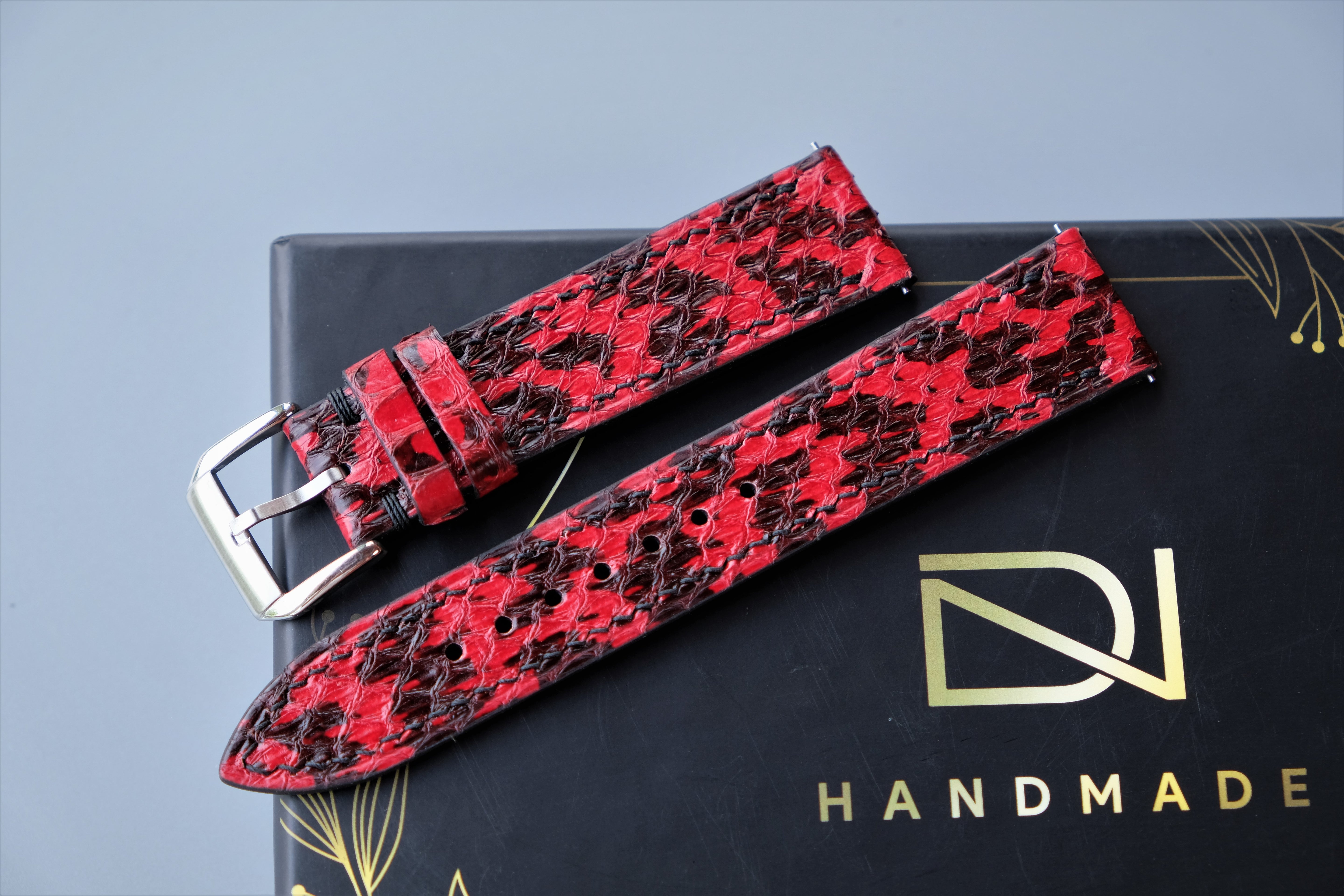 Red Snakeskin Leather Watch Strap