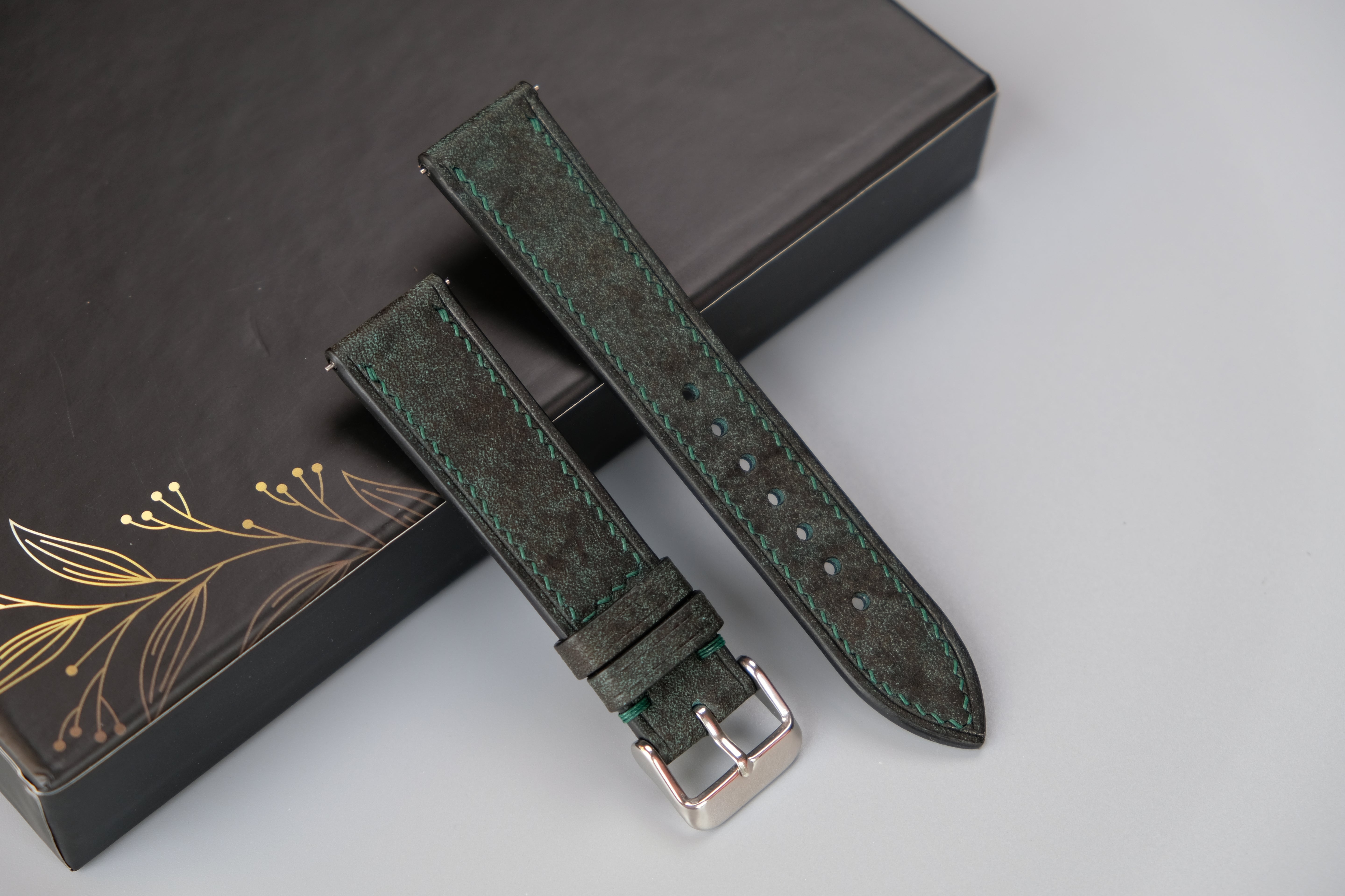Dark Green Italian Leather Watch Strap – Badalassi HABANA – Custom Sizes 10mm to 26mm