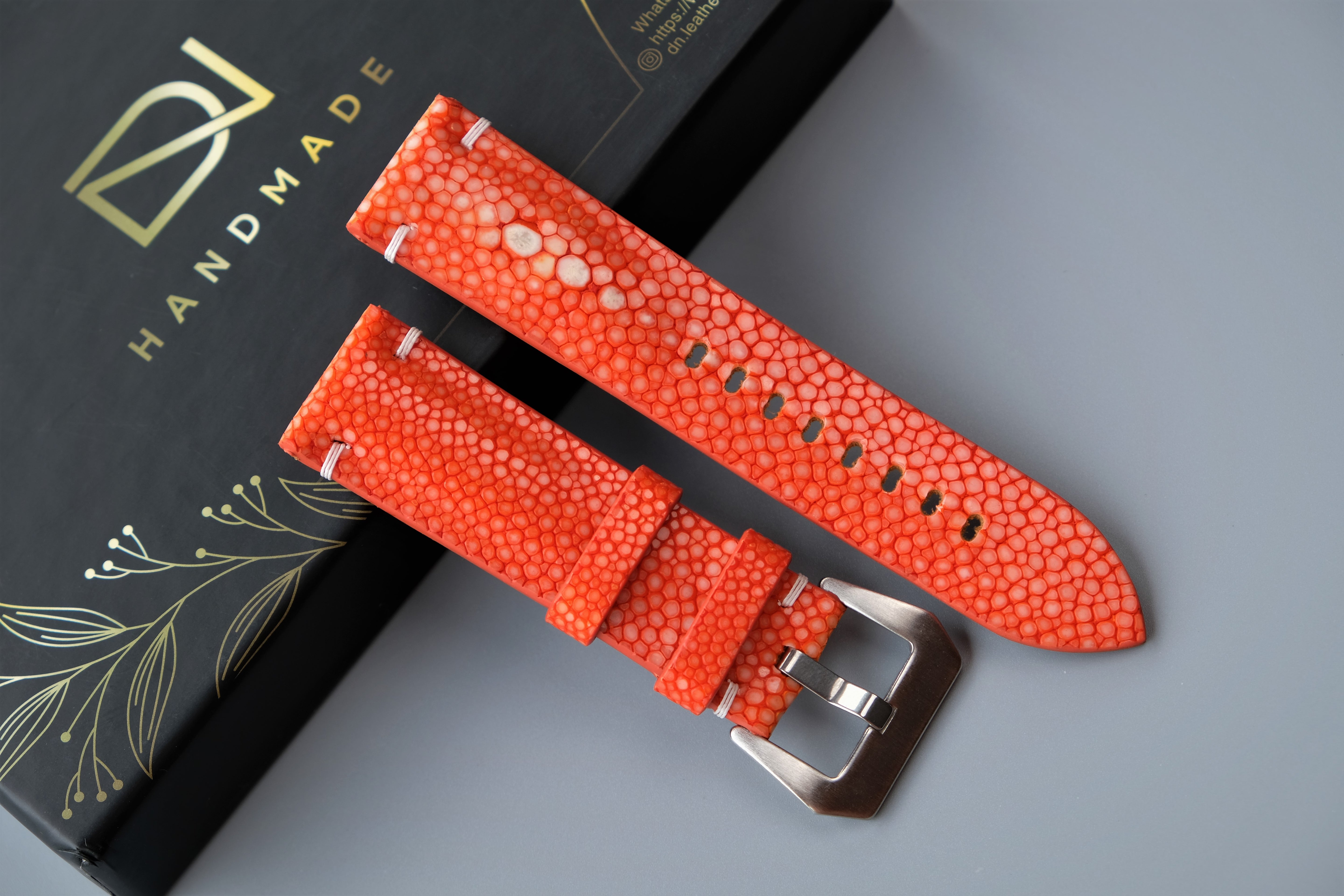 Orange Stingray Leather Watch Strap 1 Pearl In The Center For PANERAI