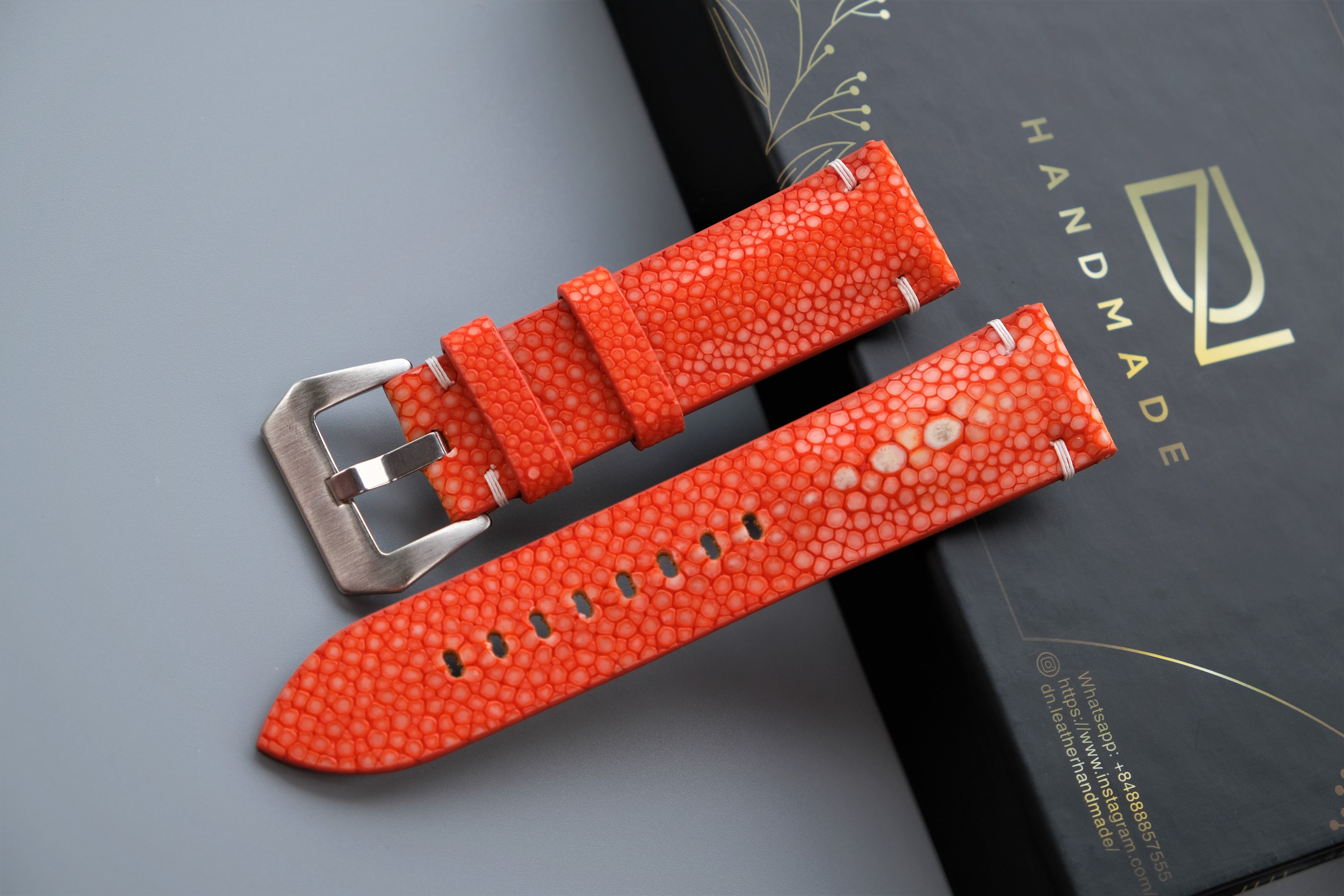 Orange Stingray Leather Watch Strap 1 Pearl In The Center For PANERAI