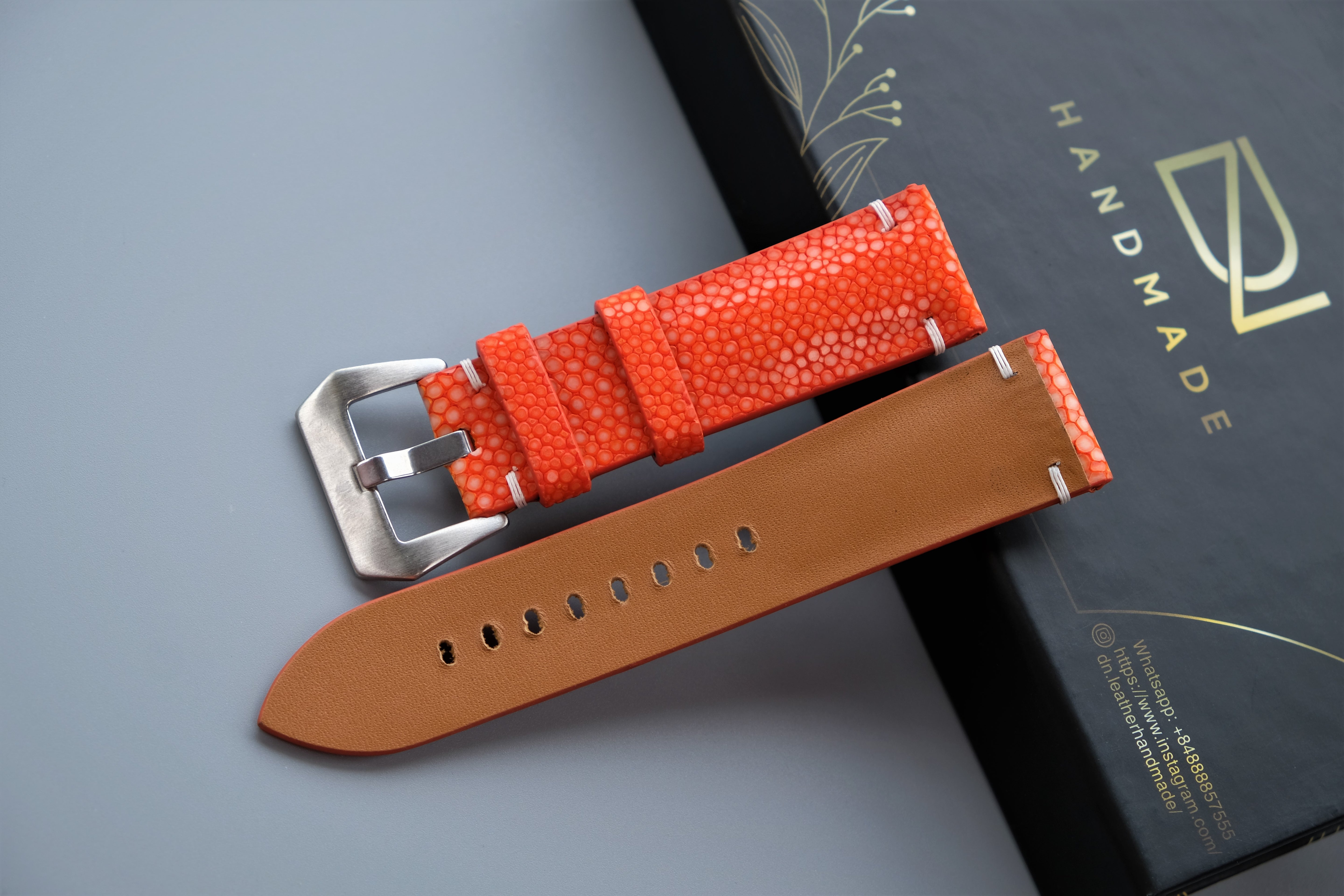 Orange Stingray Leather Watch Strap 1 Pearl In The Center For PANERAI