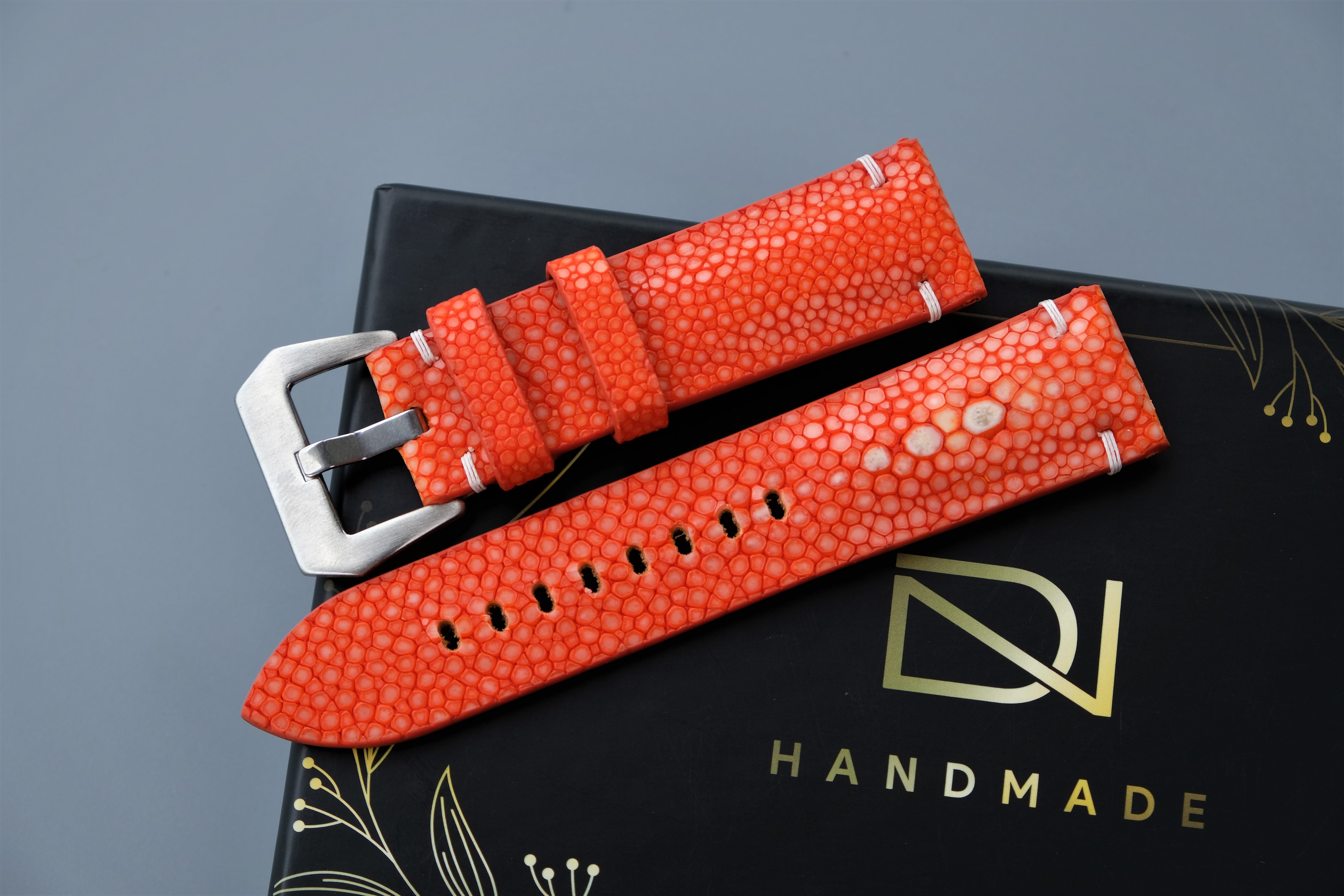 Orange Stingray Leather Watch Strap 1 Pearl In The Center For PANERAI