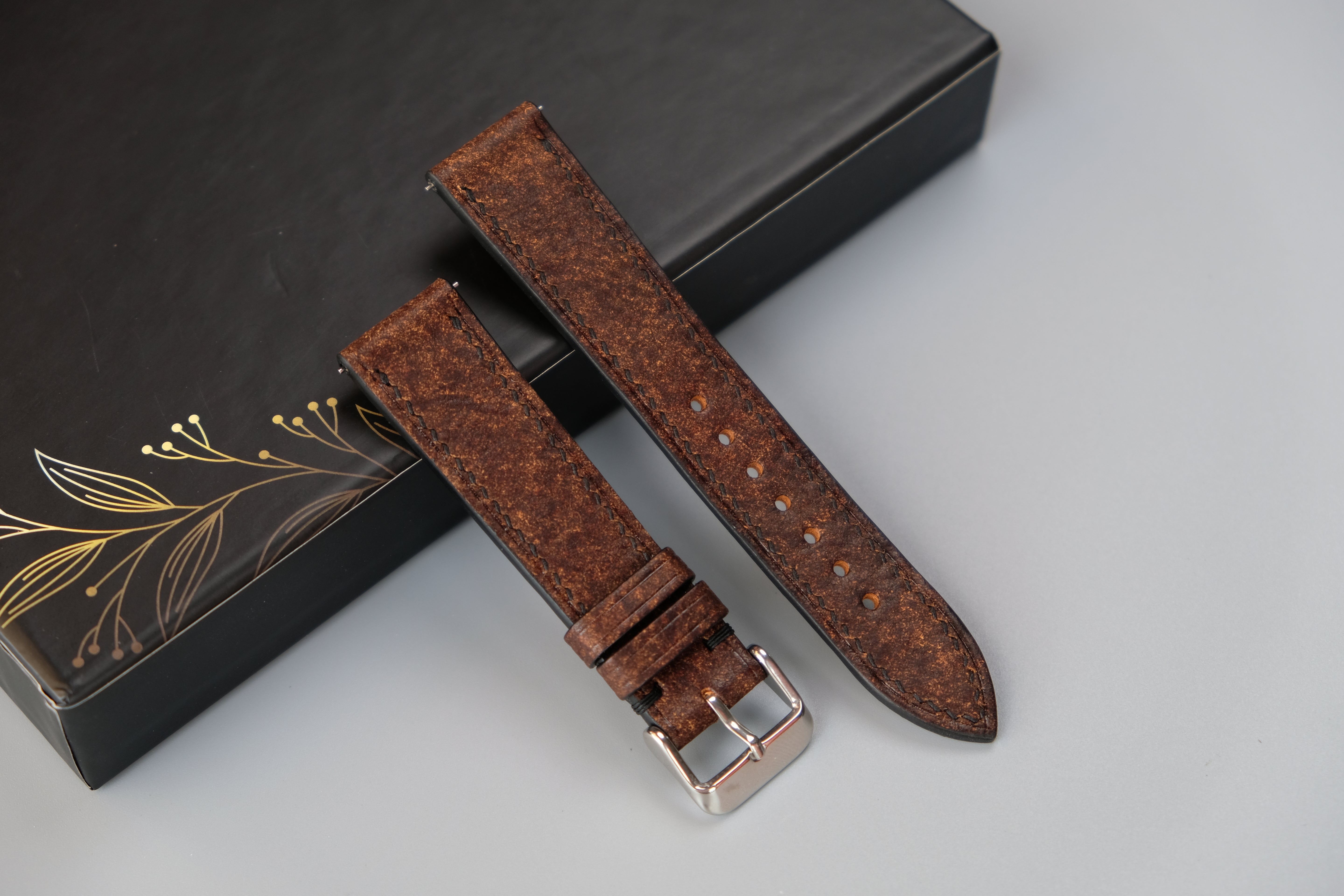 Brown Italian Leather Watch Strap – Badalassi HABANA – Custom Sizes 10mm to 26mm