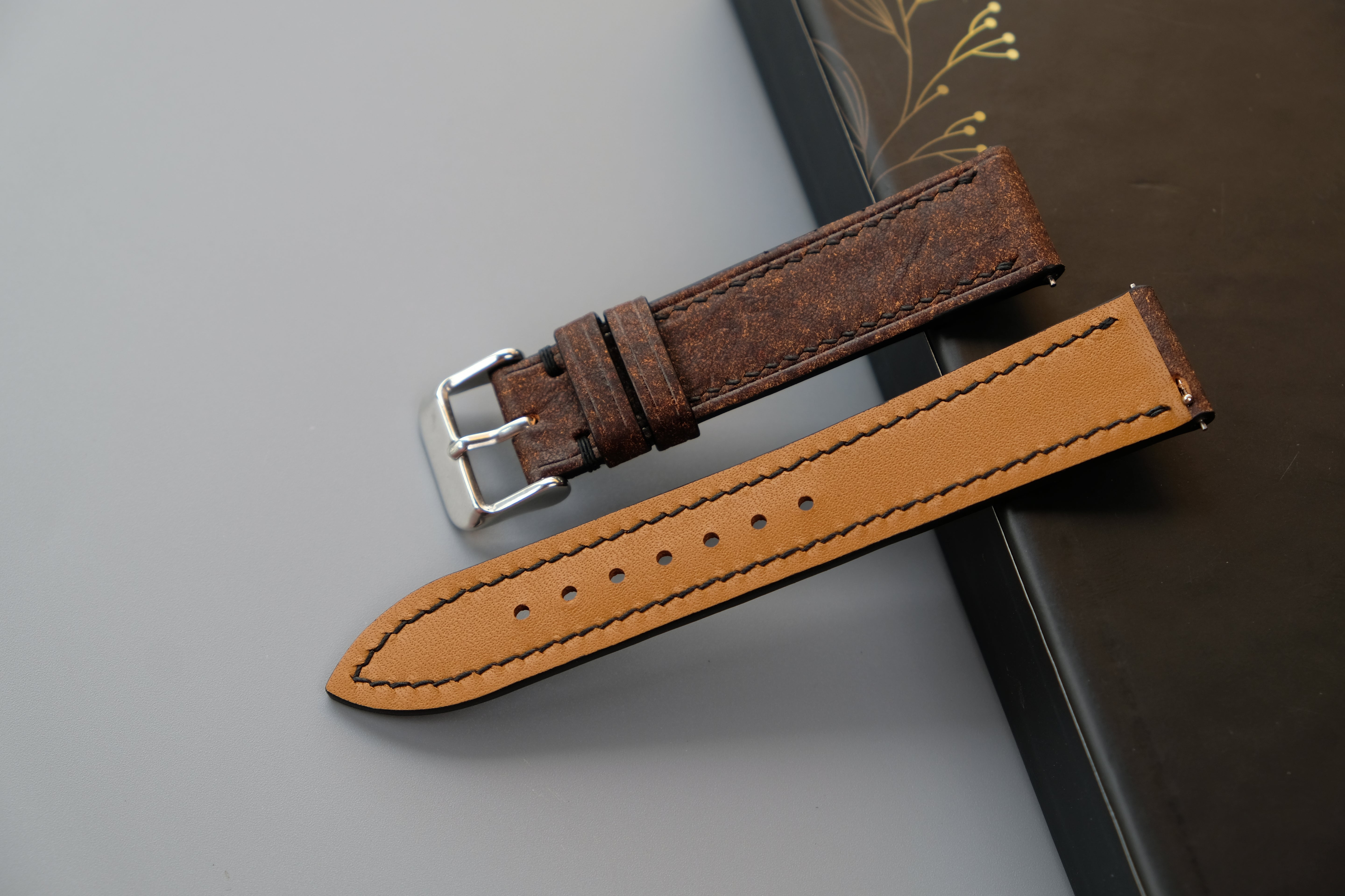 Brown Italian Leather Watch Strap – Badalassi HABANA – Custom Sizes 10mm to 26mm