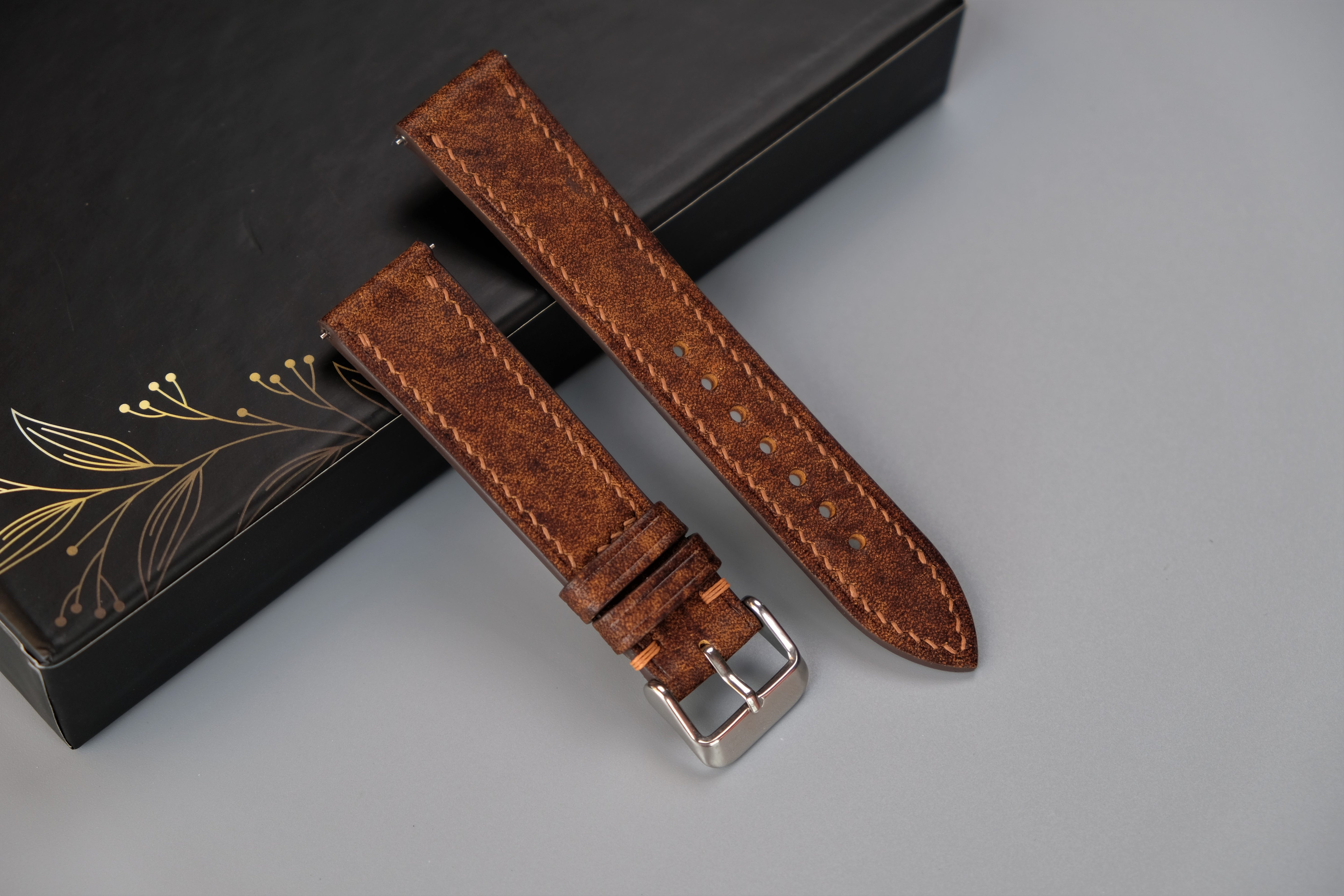 Light Brown Italian Leather Watch Strap – Badalassi HABANA – Custom Sizes 10mm to 26mm