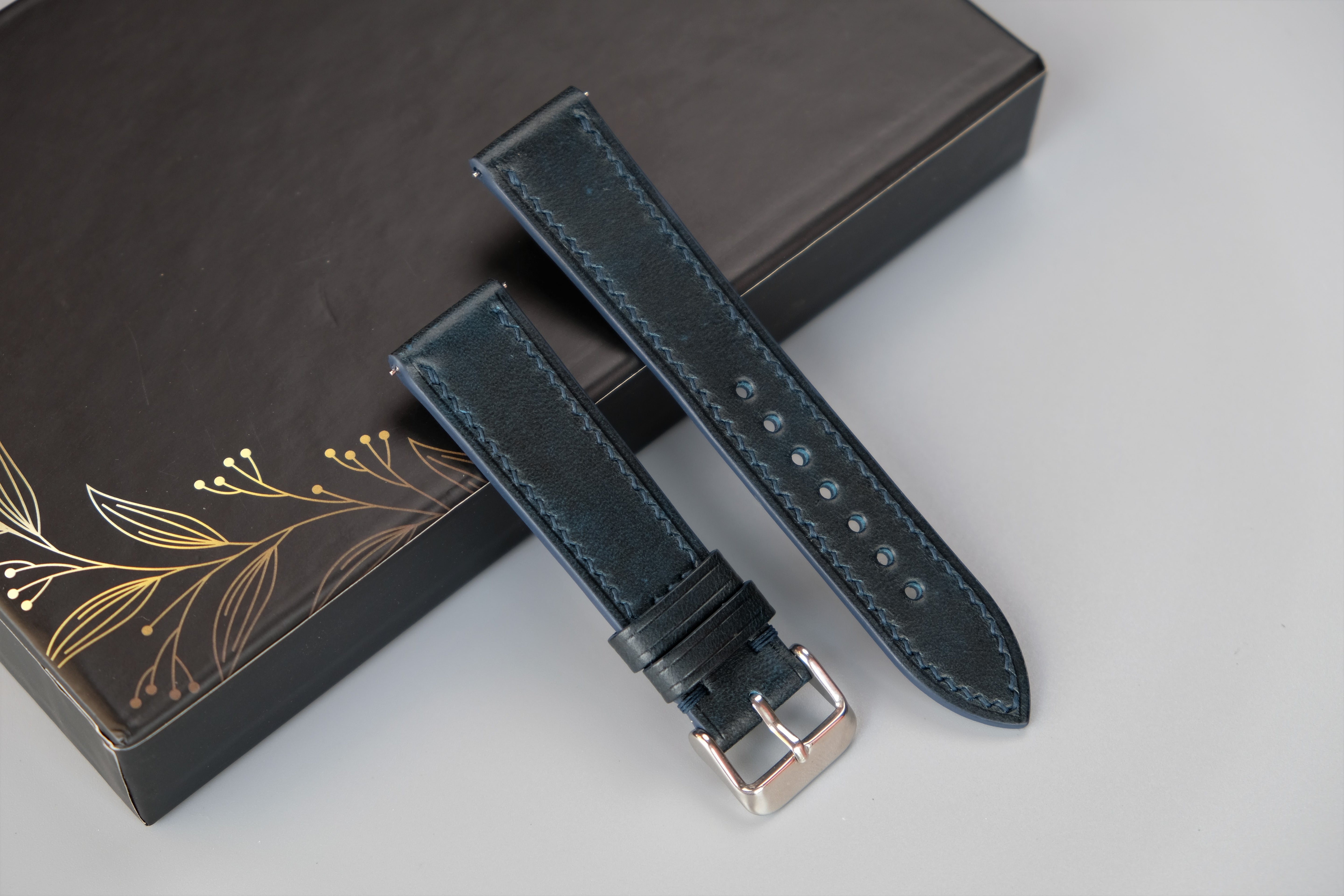 Navy Blue Italian Leather Watch Strap – BUTTERO MUSEUM – Custom Sizes 10mm to 26mm