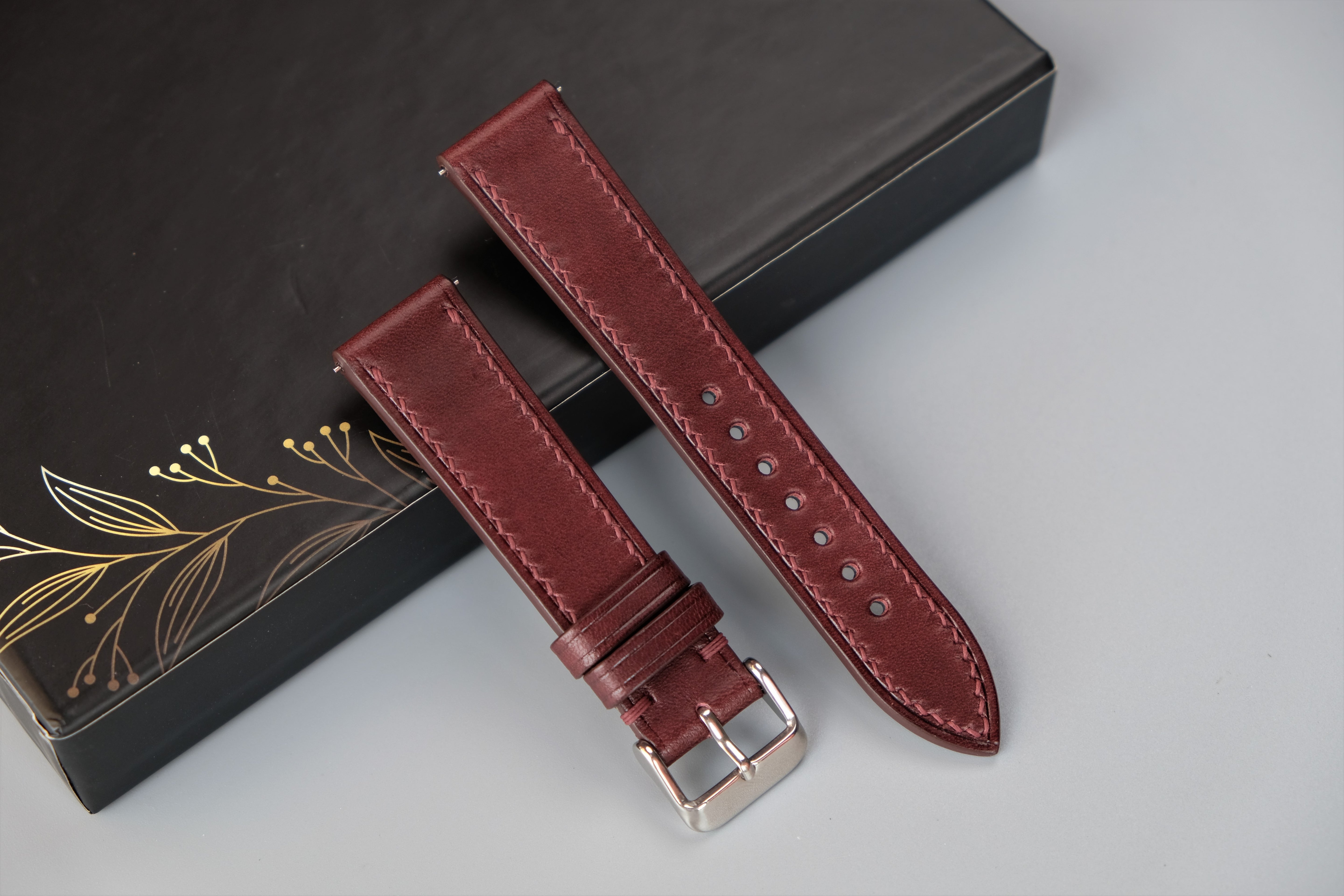Burgundy Italian Leather Watch Strap – BUTTERO MUSEUM – Custom Sizes 10mm to 26mm