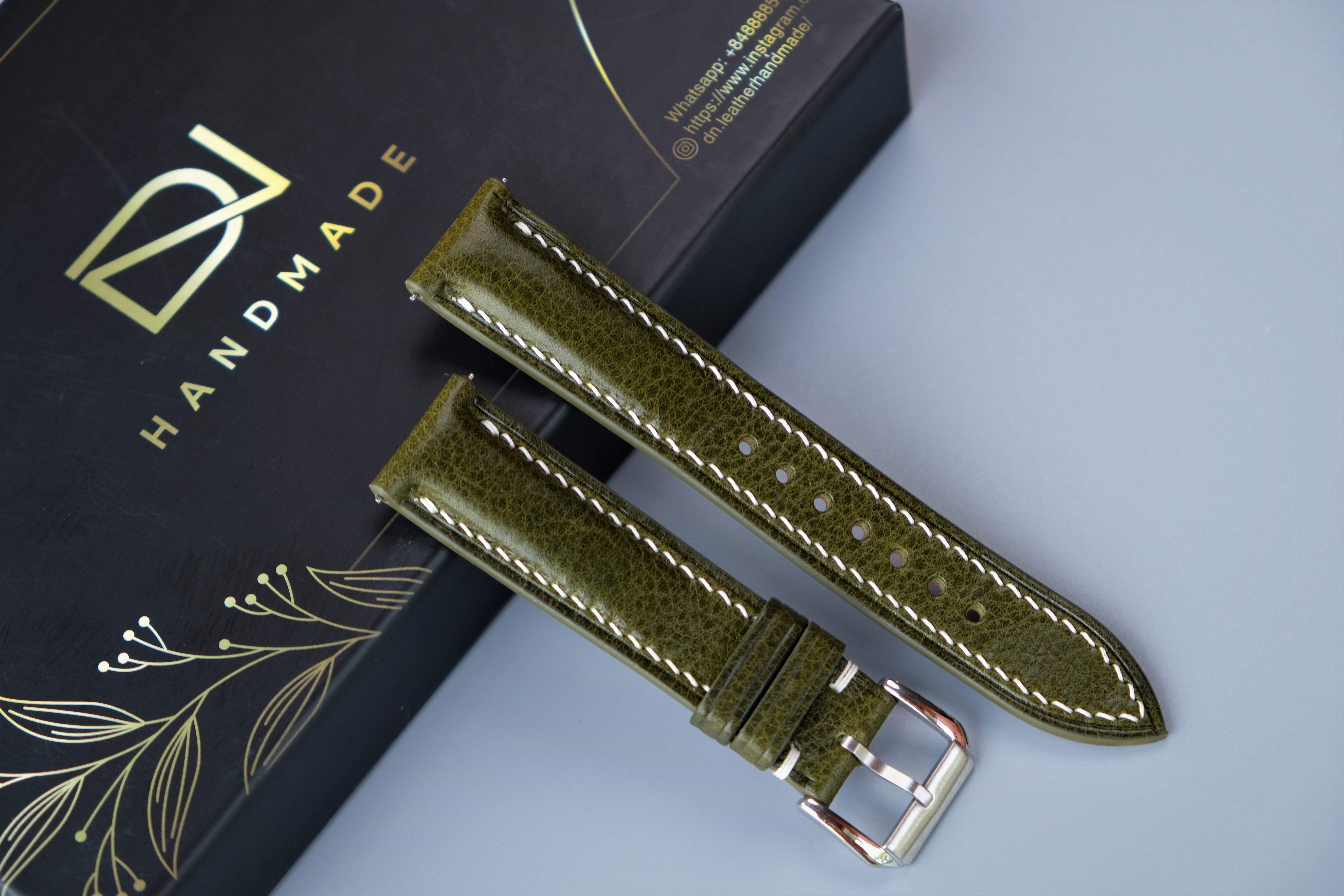 Olive Green MBOX LUX Leather Watch Strap