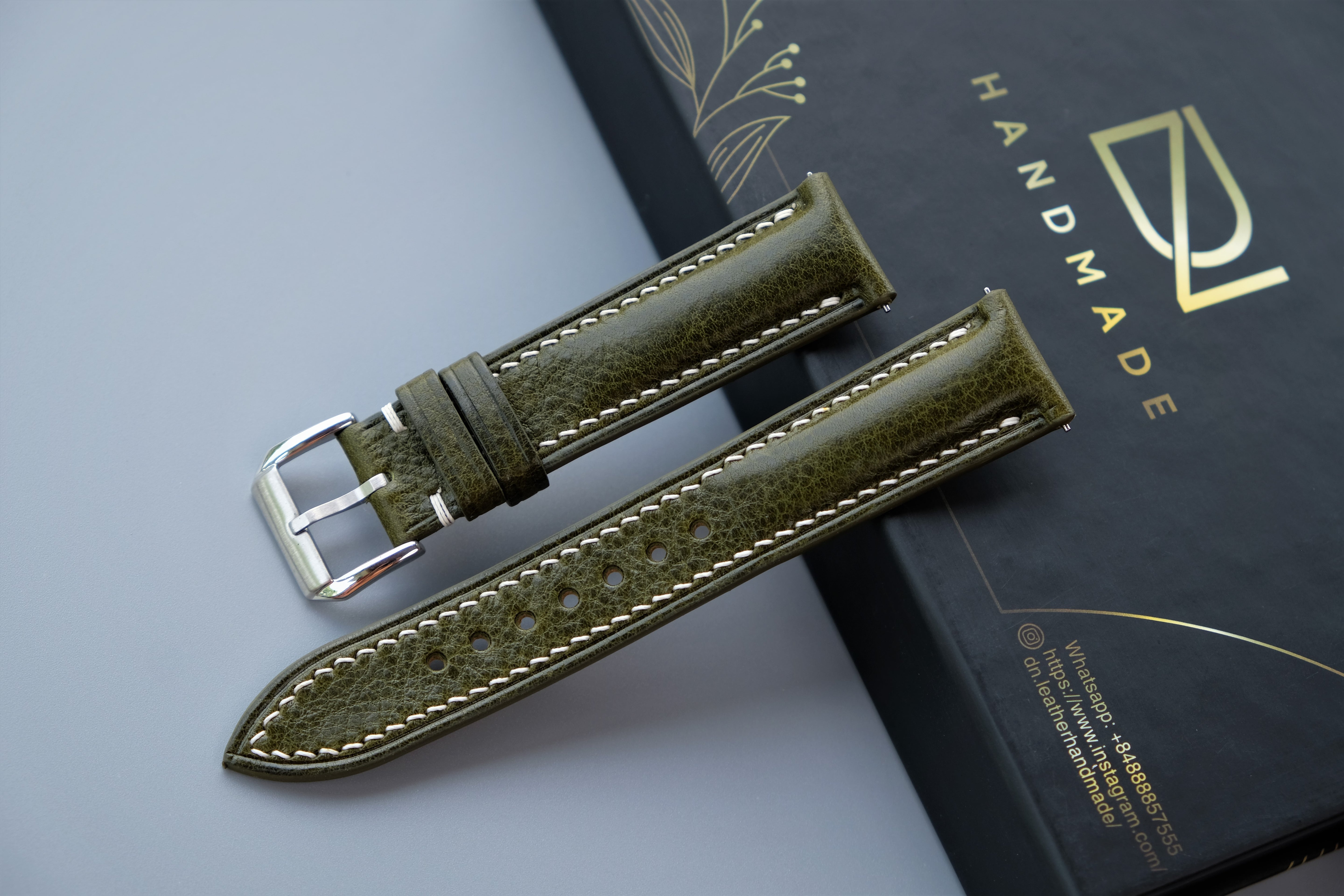 Olive Green MBOX LUX Leather Watch Strap