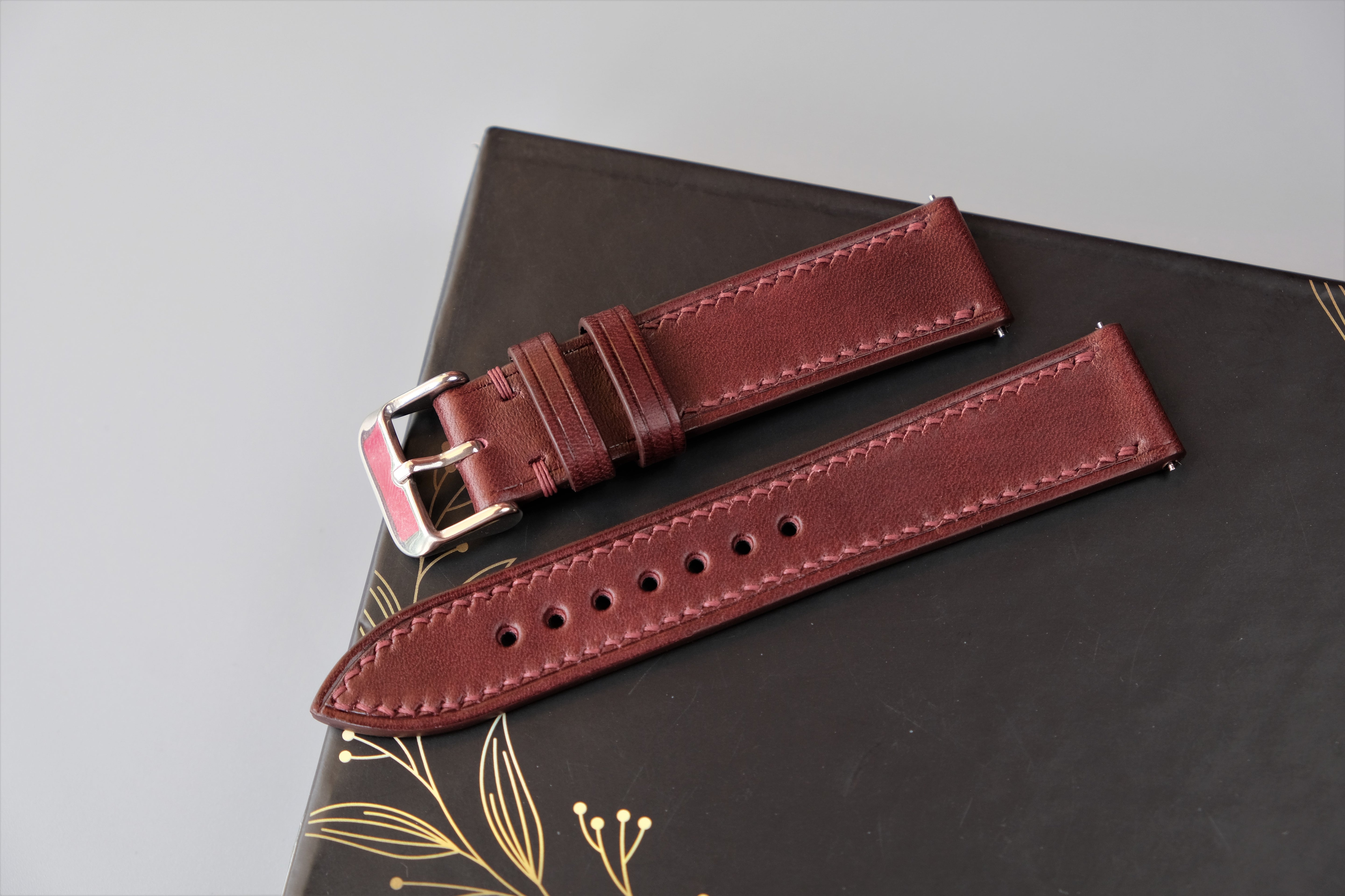 Burgundy Italian Leather Watch Strap – BUTTERO MUSEUM – Custom Sizes 10mm to 26mm