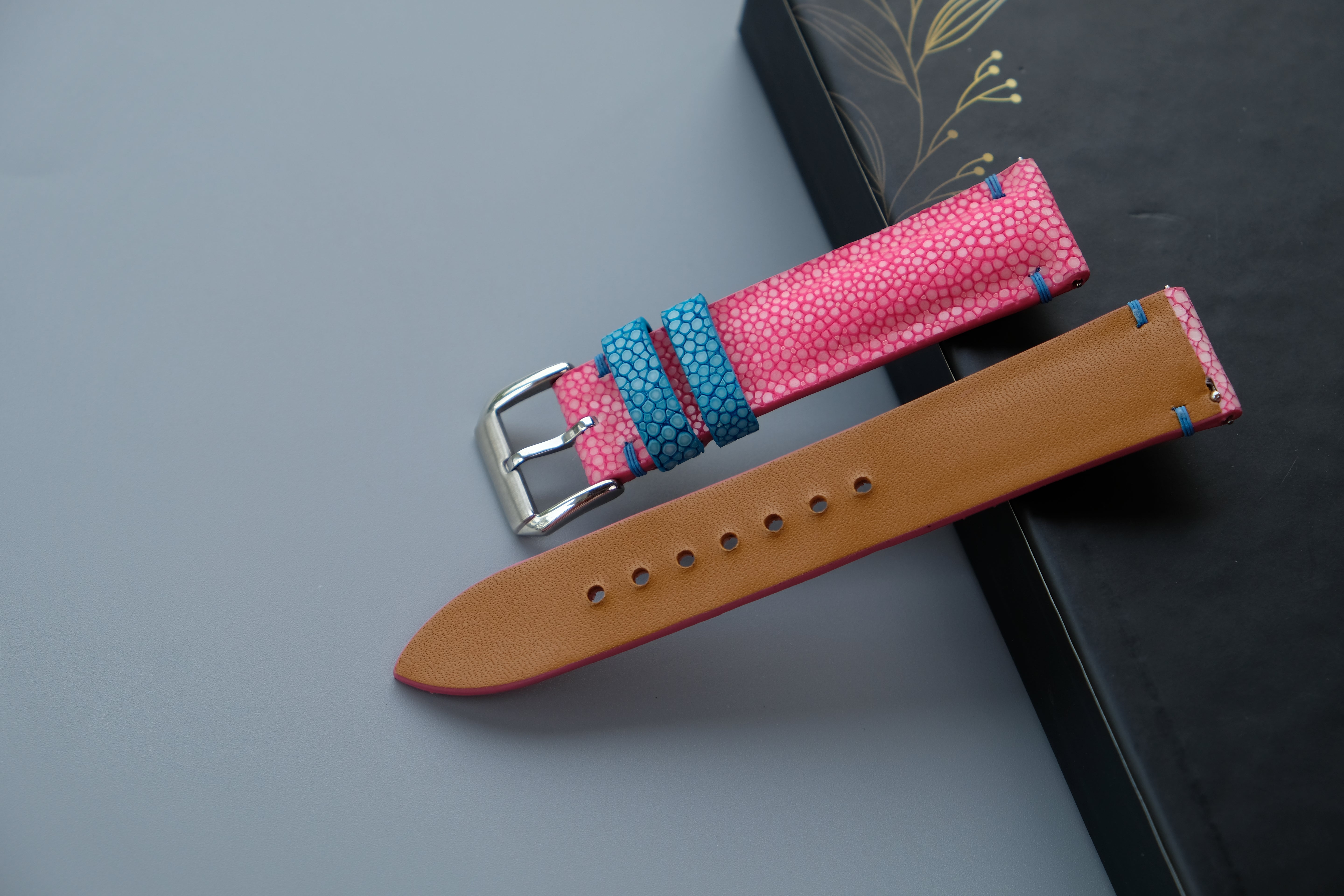 Pink Stingray Leather Watch Strap – Custom Sizes 10mm to 26mm