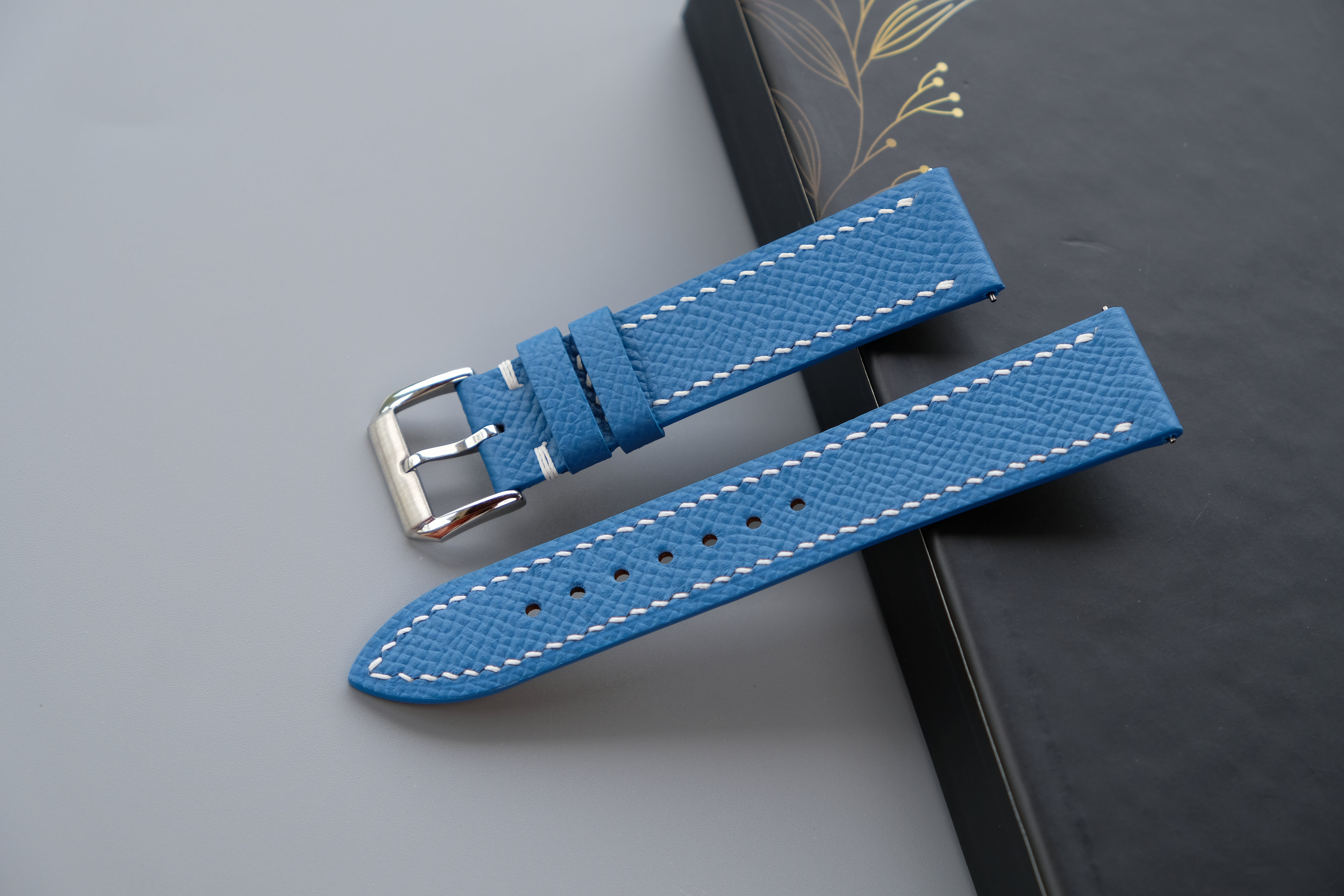 Light Blue Epsom Leather Watch Strap - Custom Sizes From 26mm to 10mm
