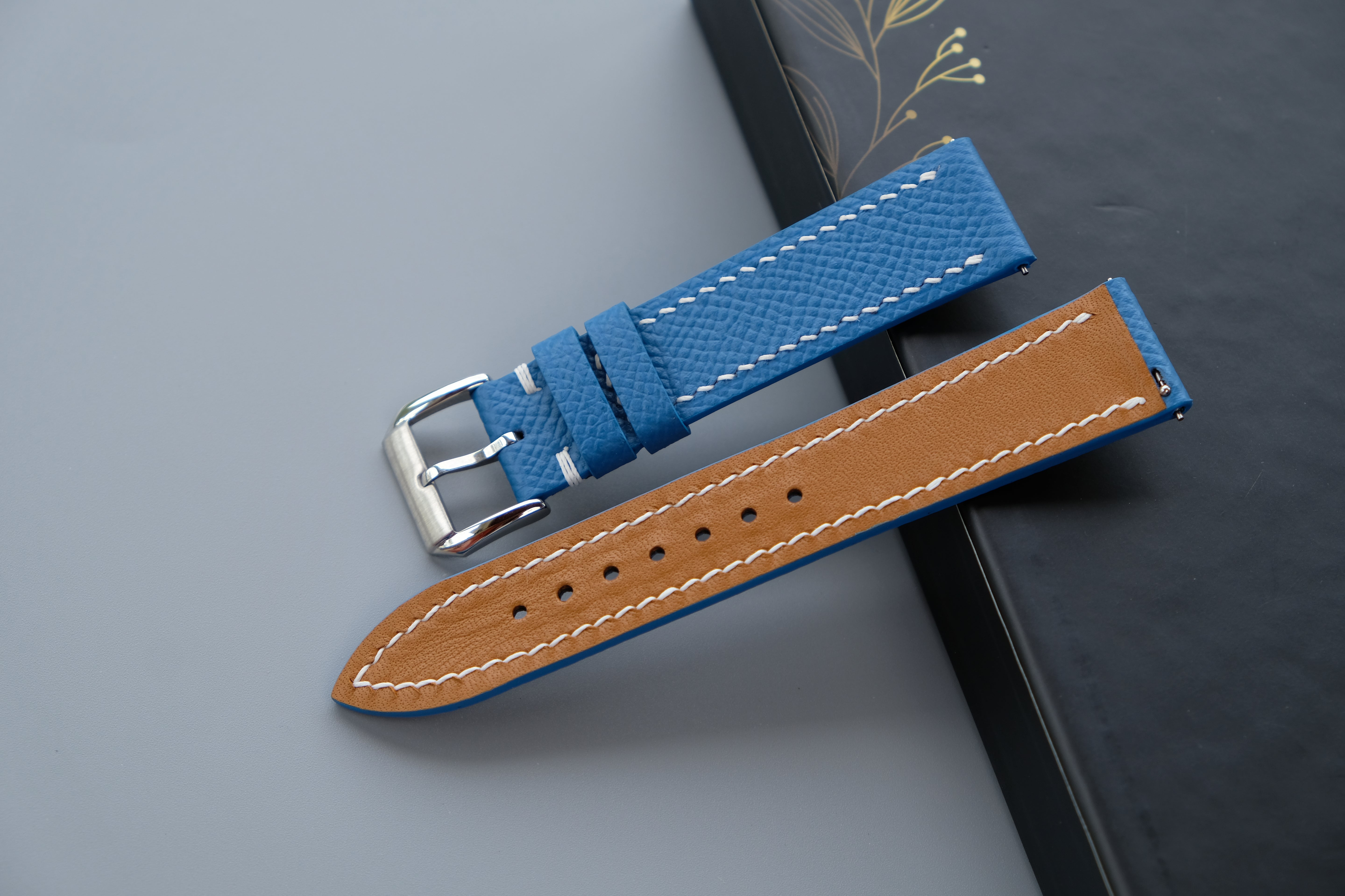 Light Blue Epsom Leather Watch Strap - Custom Sizes From 26mm to 10mm