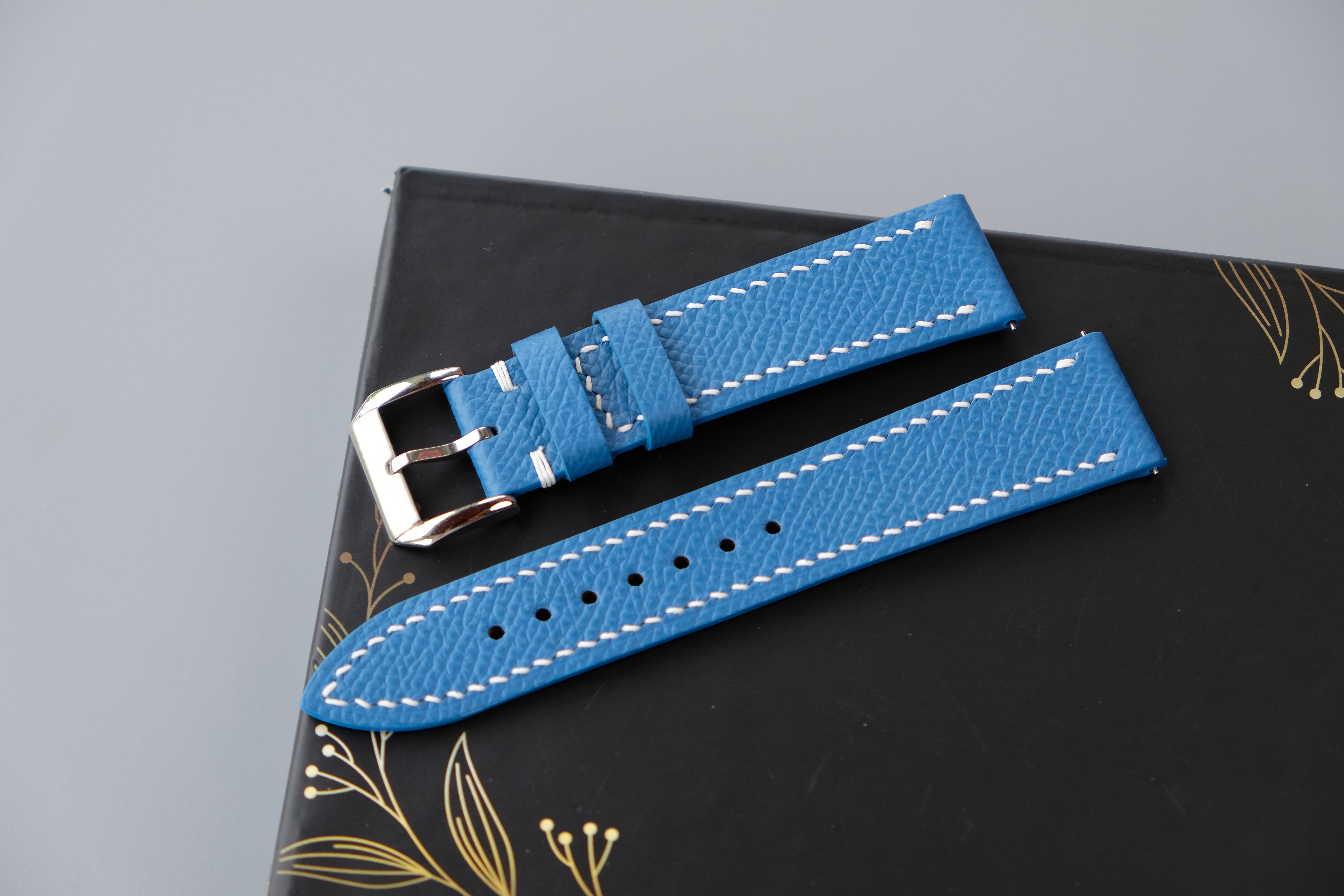 Light Blue Epsom Leather Watch Strap - Custom Sizes From 26mm to 10mm