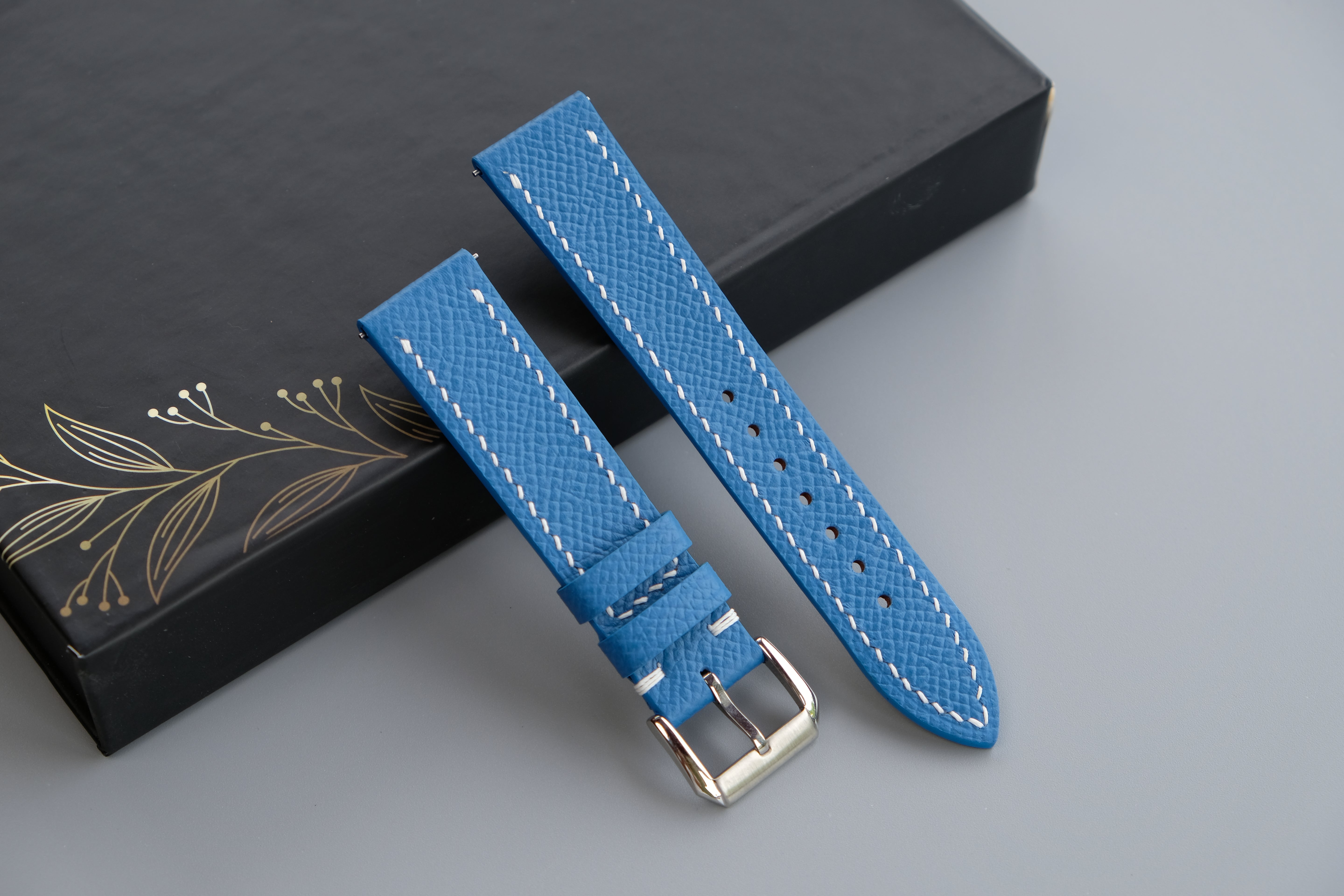 Light Blue Epsom Leather Watch Strap - Custom Sizes From 26mm to 10mm