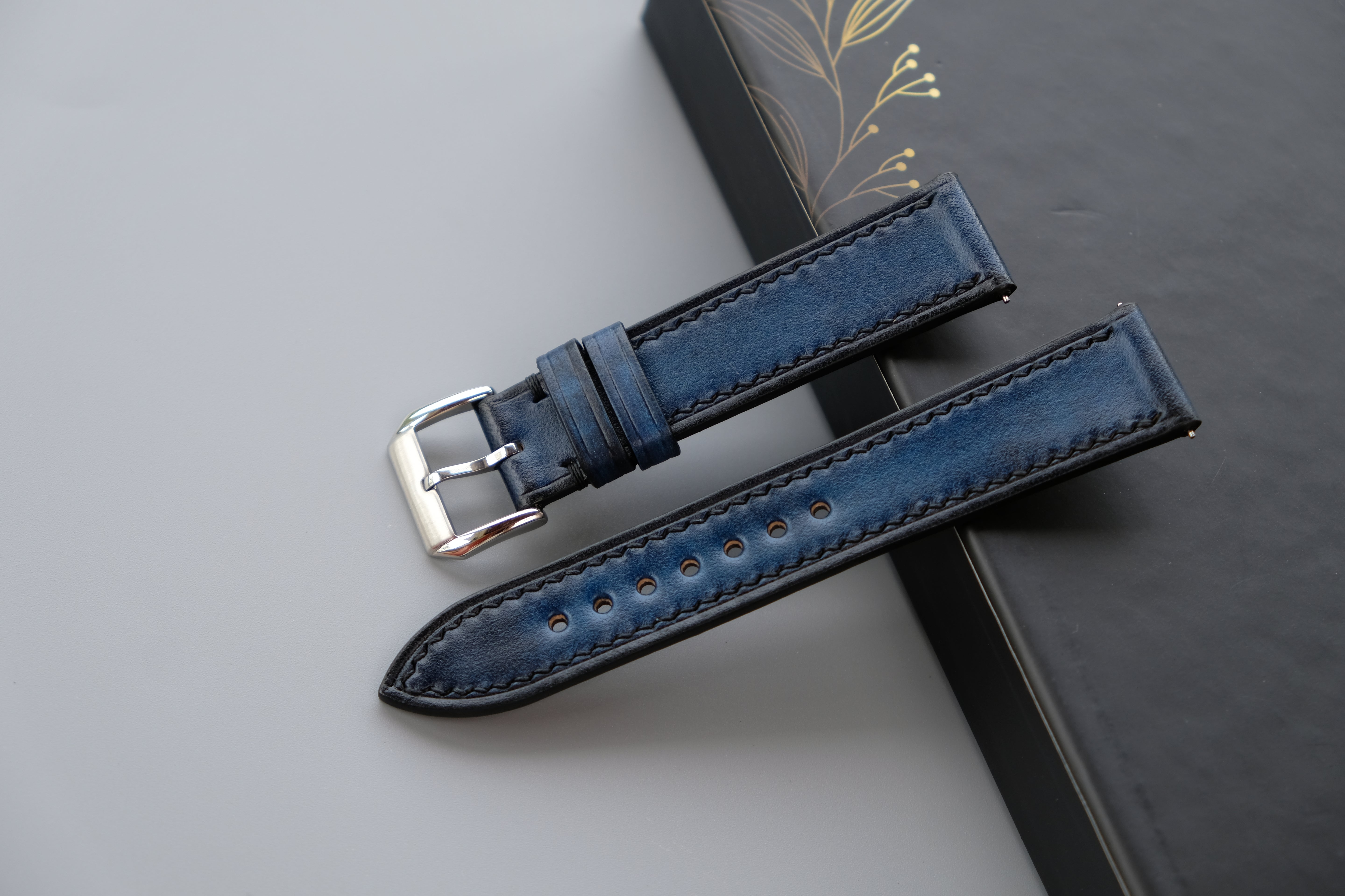 PATINA Royal Blue Veg-Tan Leather Watch Strap – Custom Sizes 10mm to 26mm