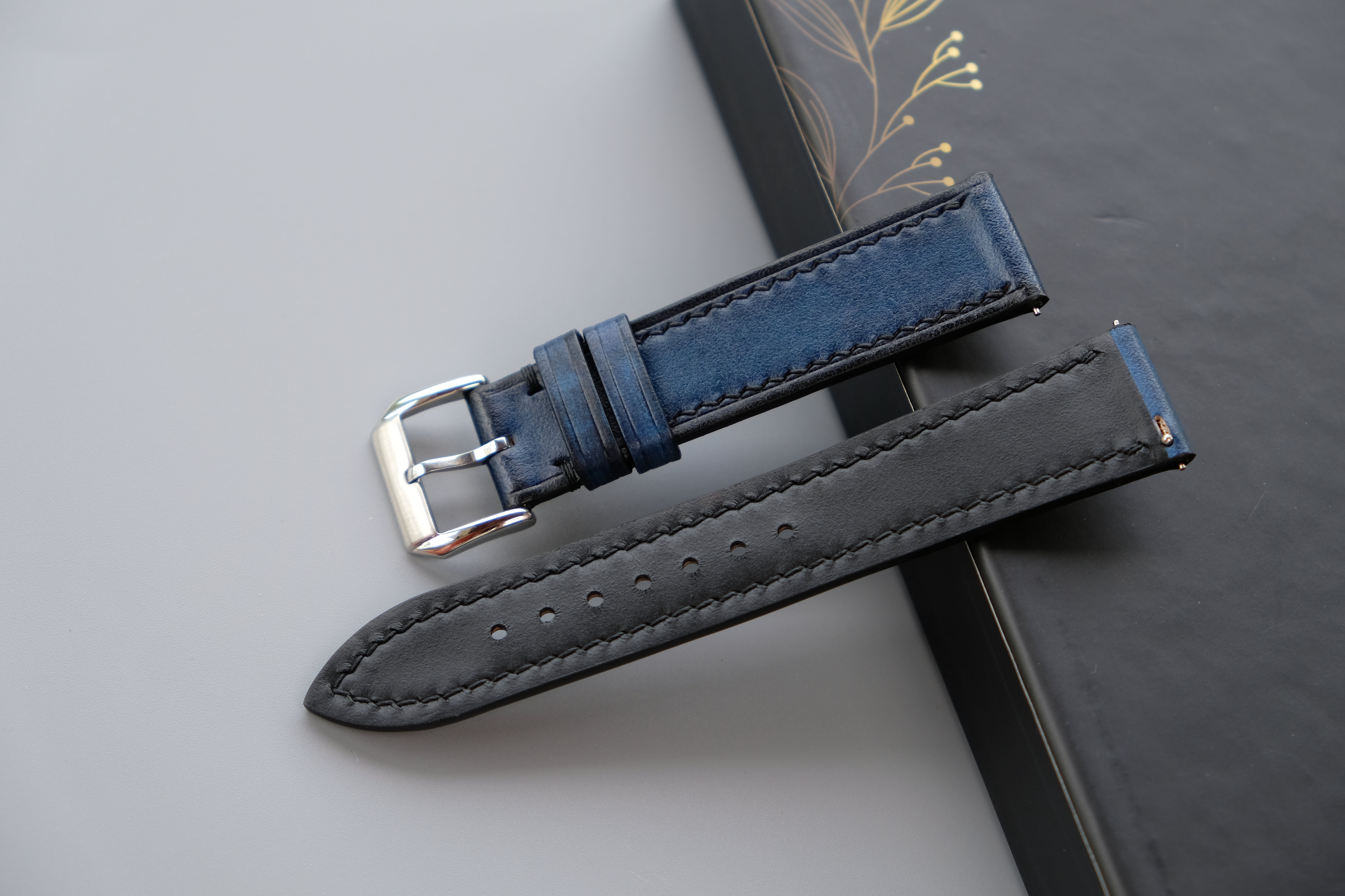 PATINA Royal Blue Veg-Tan Leather Watch Strap – Custom Sizes 10mm to 26mm