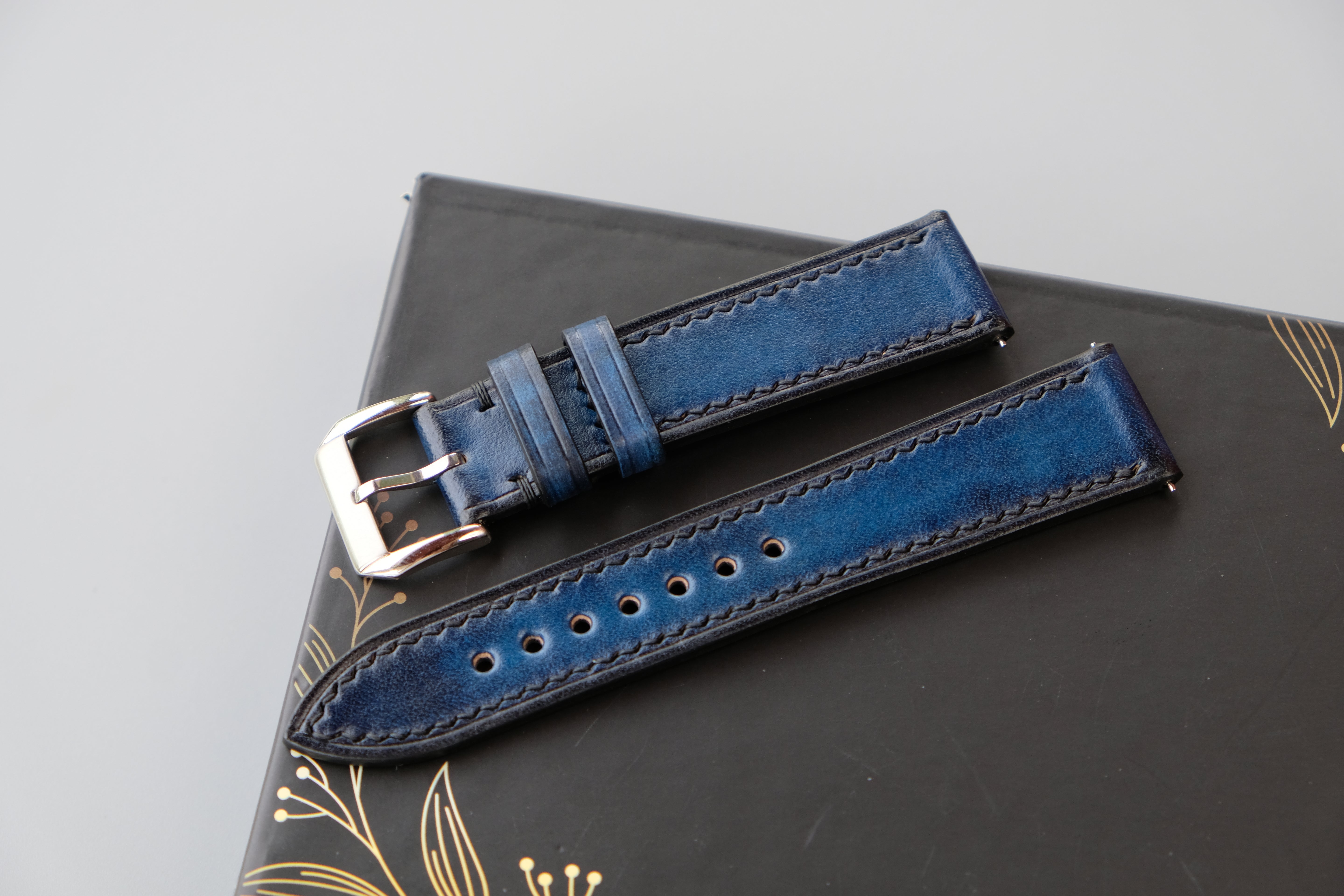 PATINA Royal Blue Veg-Tan Leather Watch Strap – Custom Sizes 10mm to 26mm