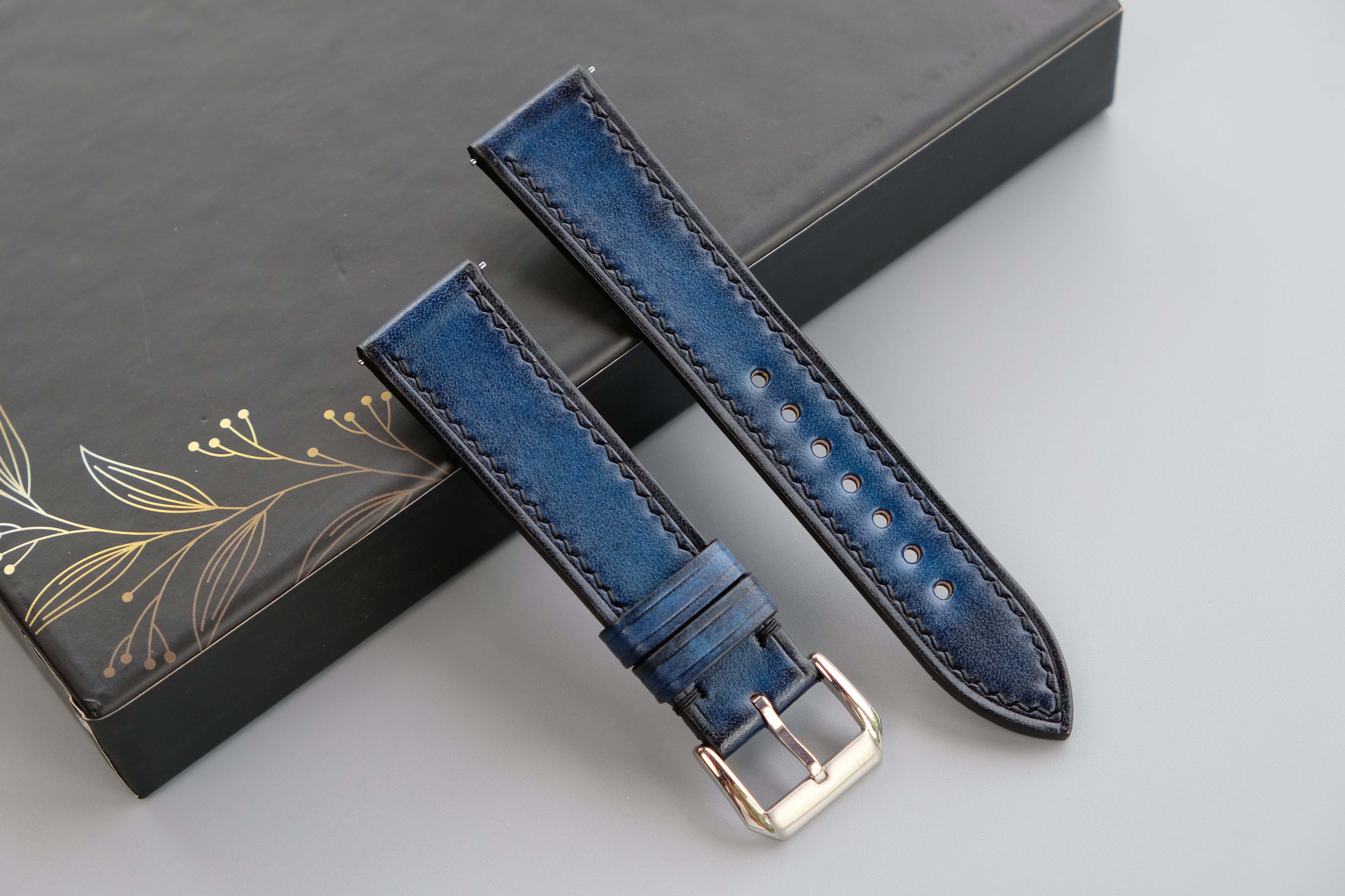 PATINA Royal Blue Veg-Tan Leather Watch Strap – Custom Sizes 10mm to 26mm
