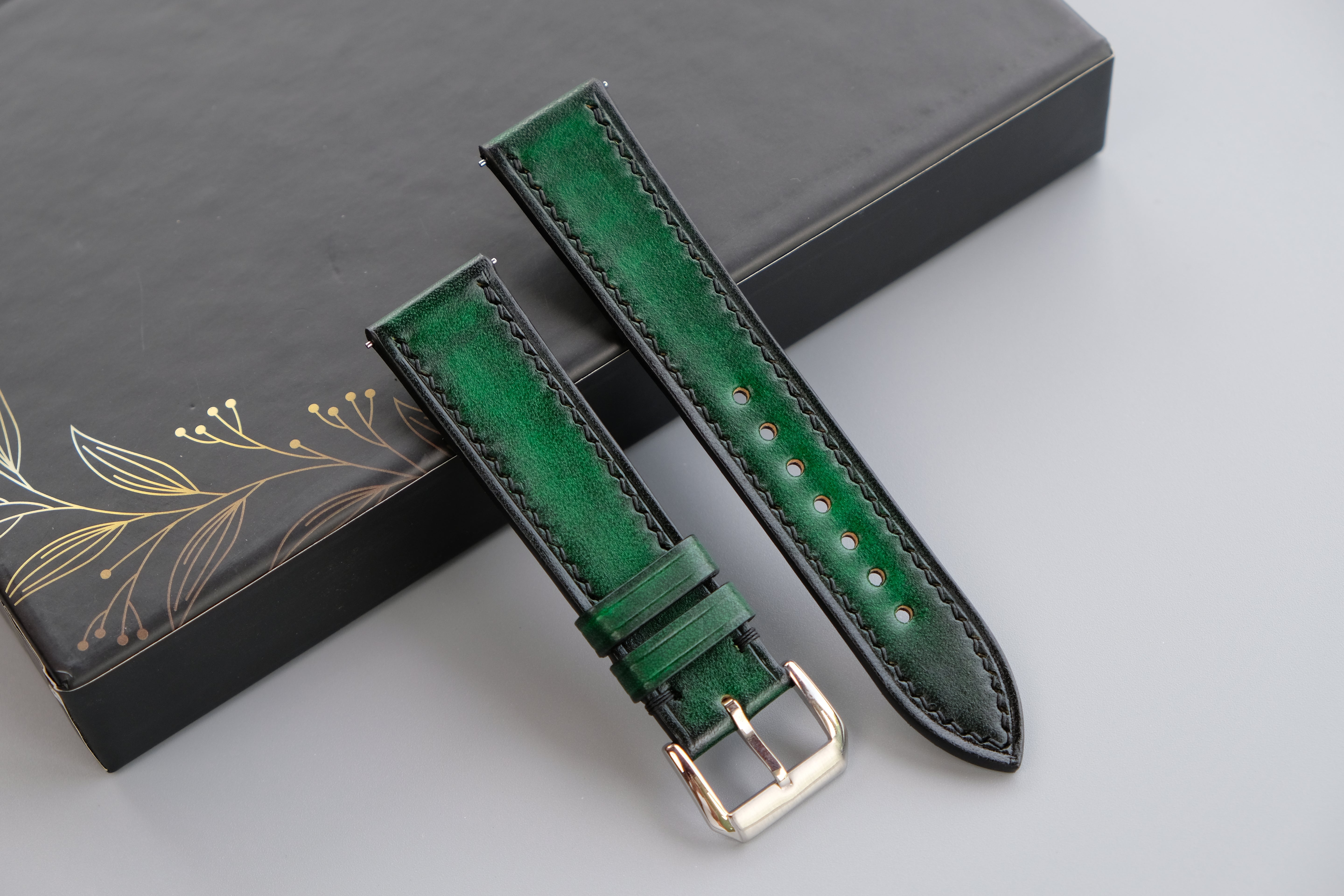 PATINA Green Veg-Tan Leather Watch Strap – Custom Sizes 10mm to 26mm
