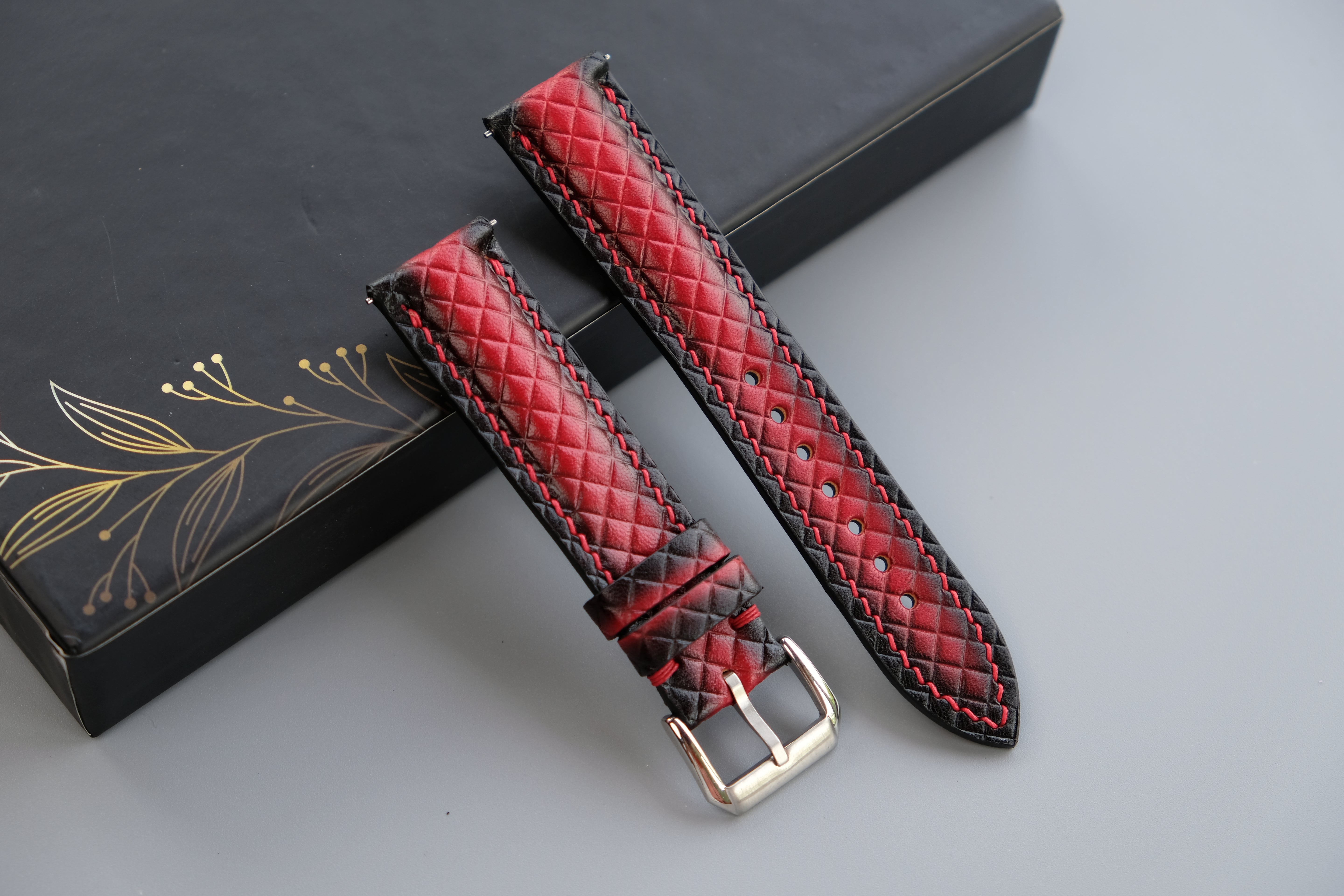 PATINA RED Veg-Tan Leather Watch Strap – Custom Sizes 10mm to 26mm