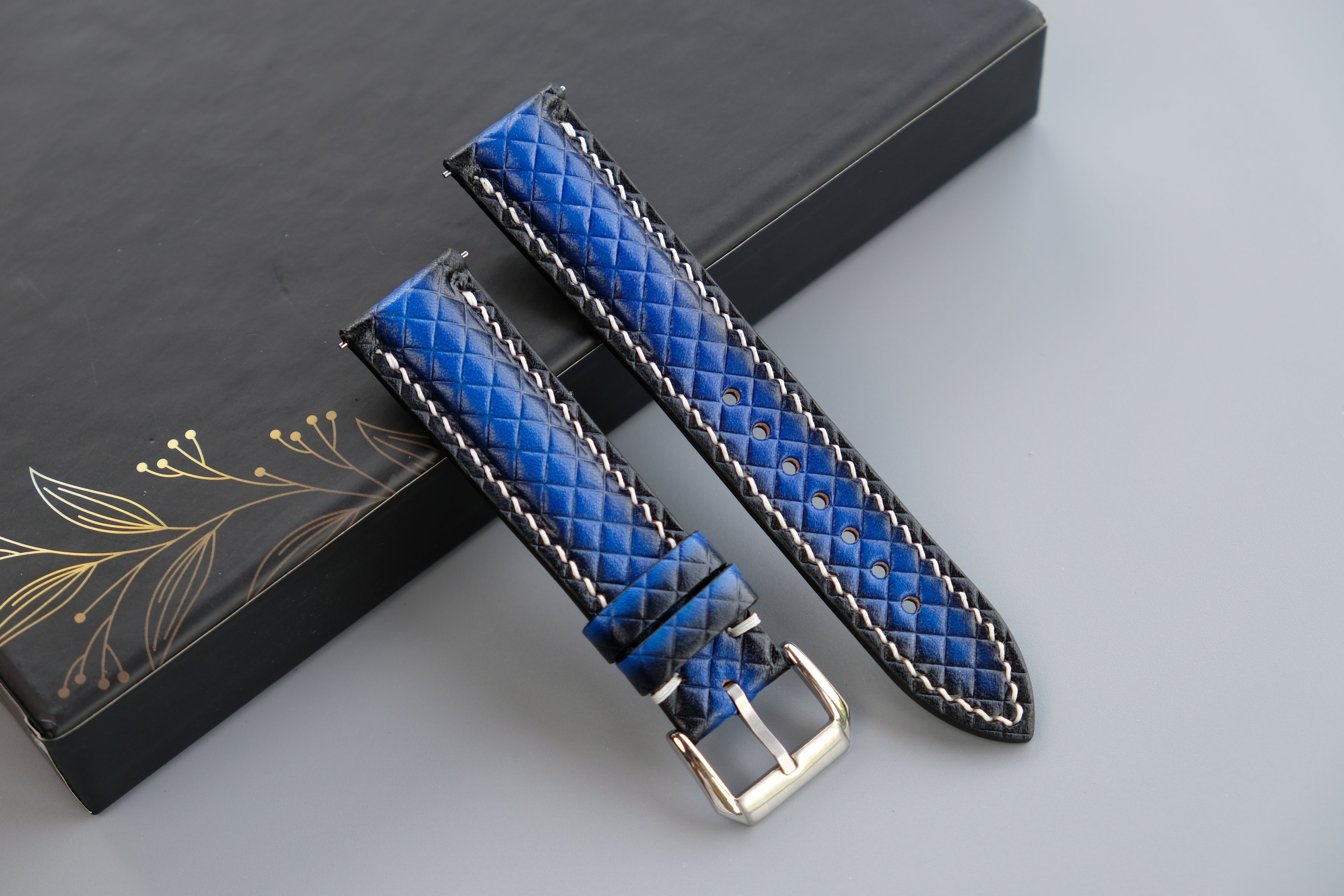 PATINA Blue Veg-Tan Leather Watch Strap – Custom Sizes 10mm to 26mm