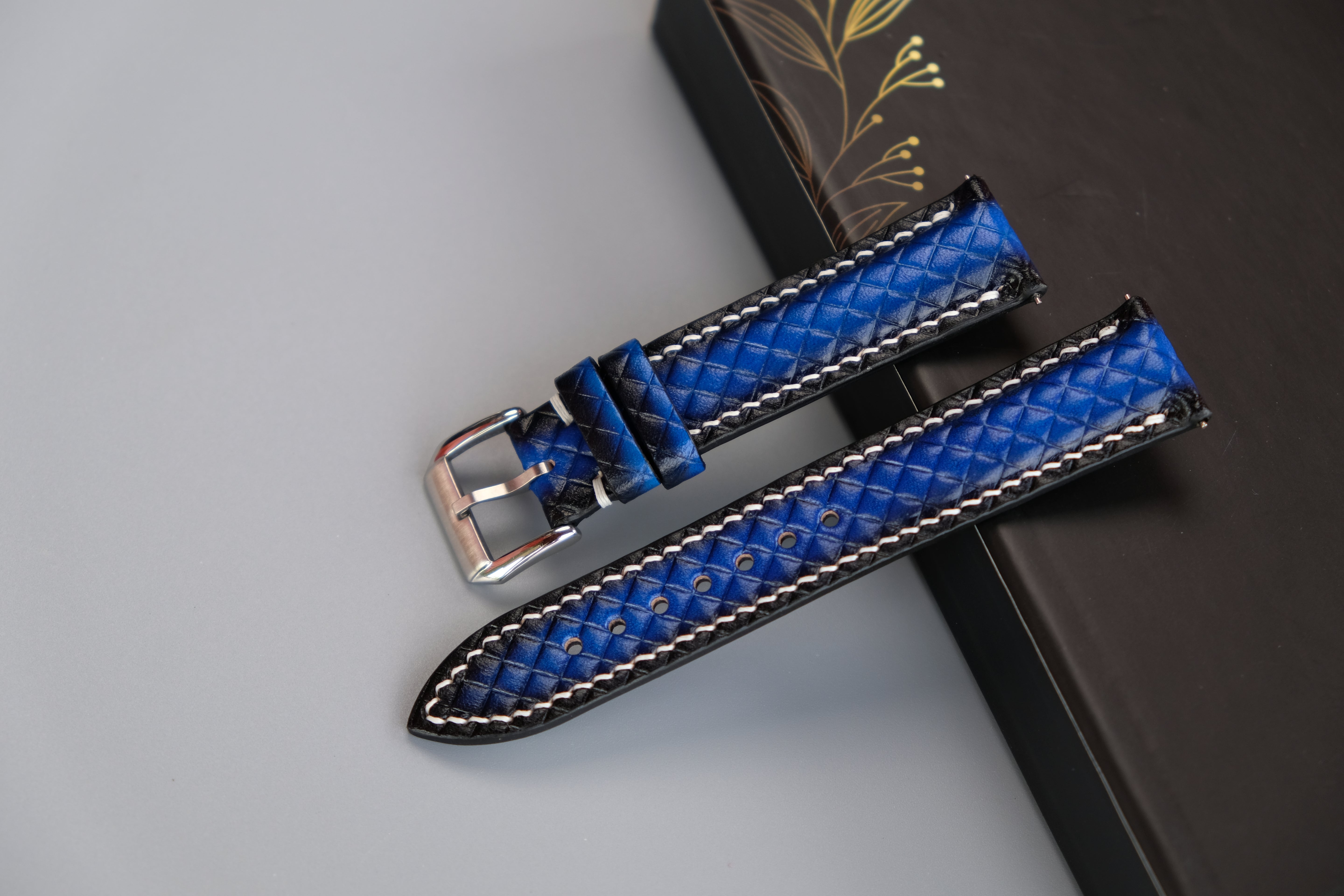 PATINA Blue Veg-Tan Leather Watch Strap – Custom Sizes 10mm to 26mm