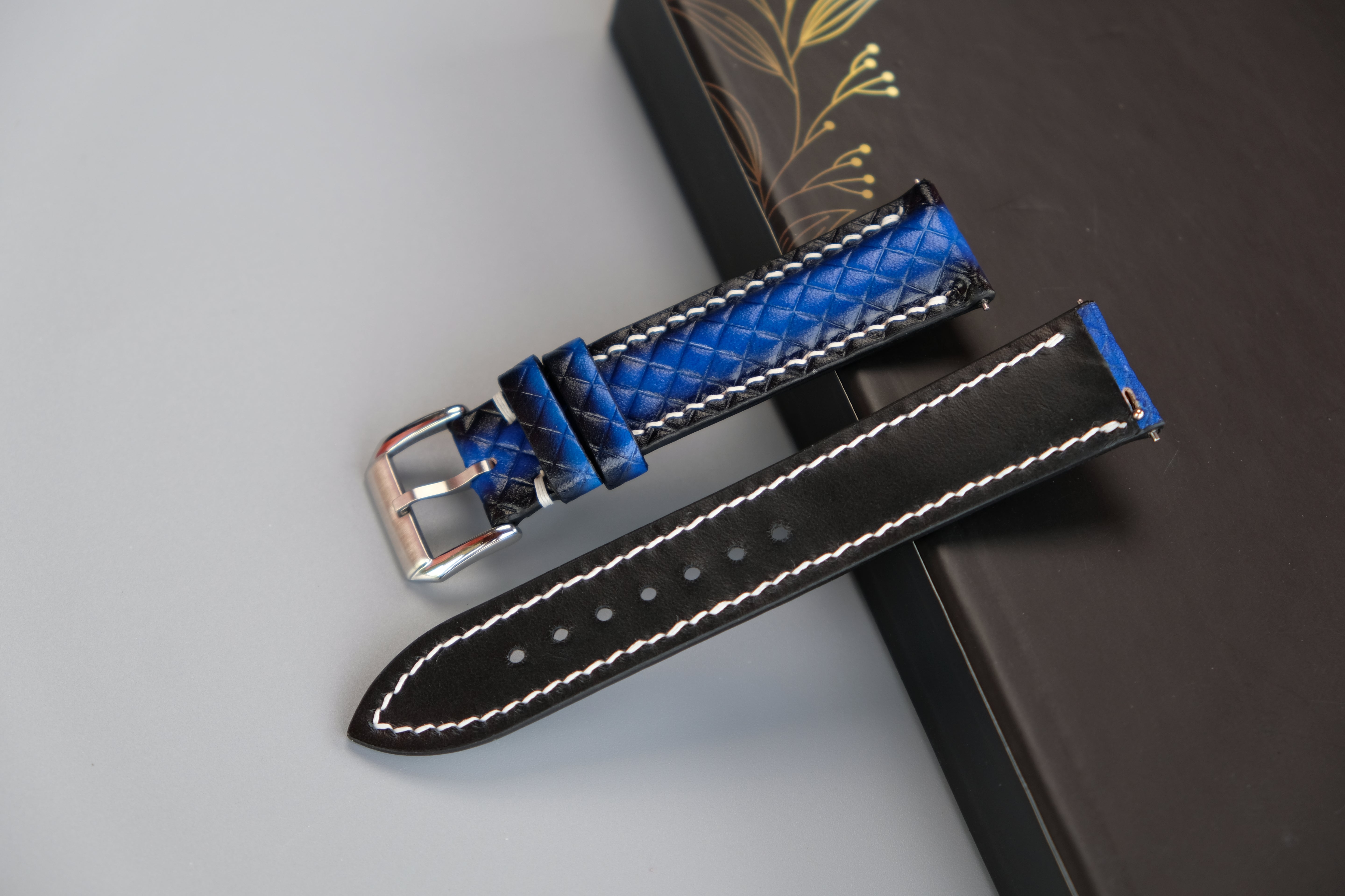 PATINA Blue Veg-Tan Leather Watch Strap – Custom Sizes 10mm to 26mm