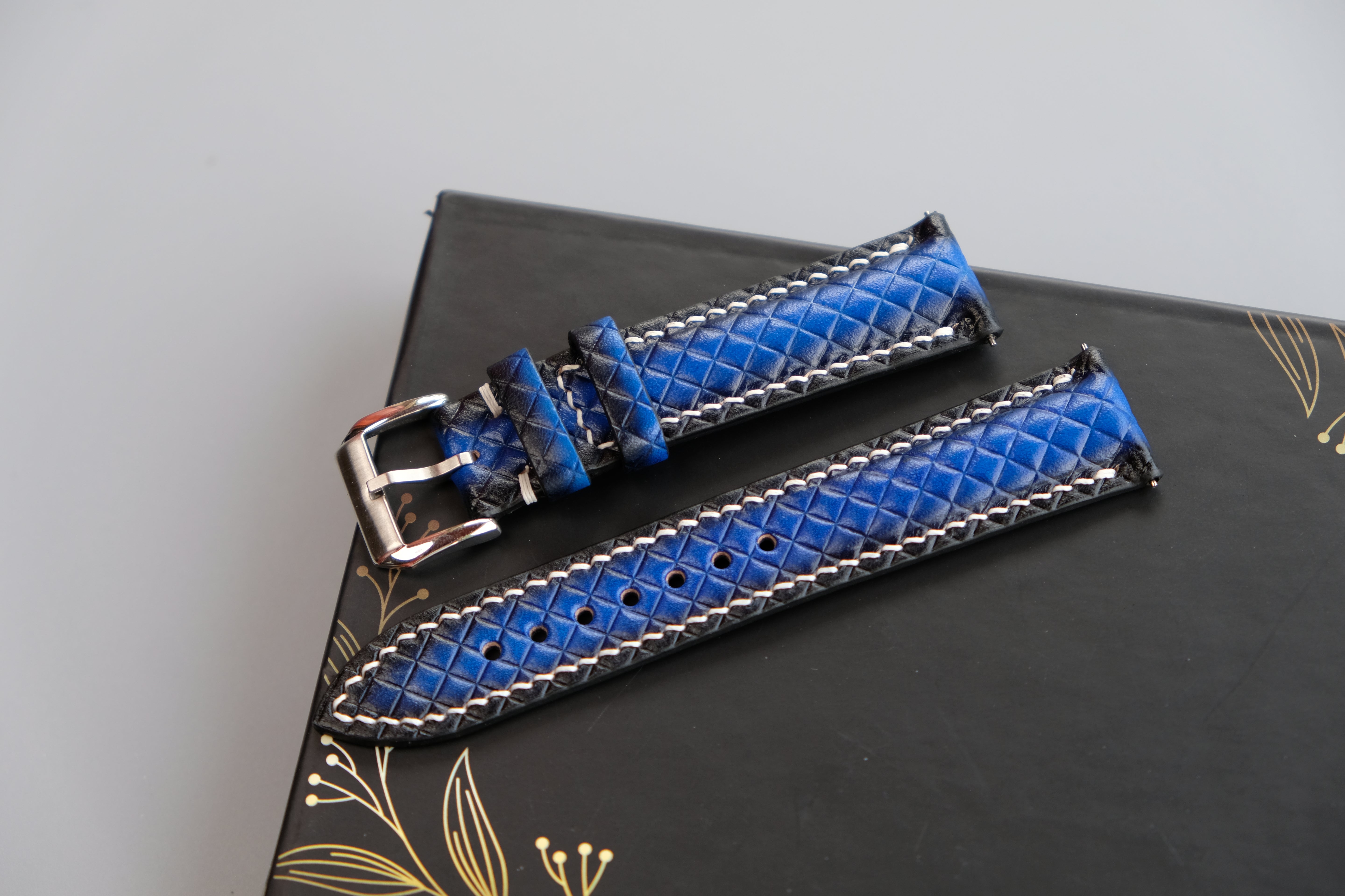 PATINA Blue Veg-Tan Leather Watch Strap – Custom Sizes 10mm to 26mm